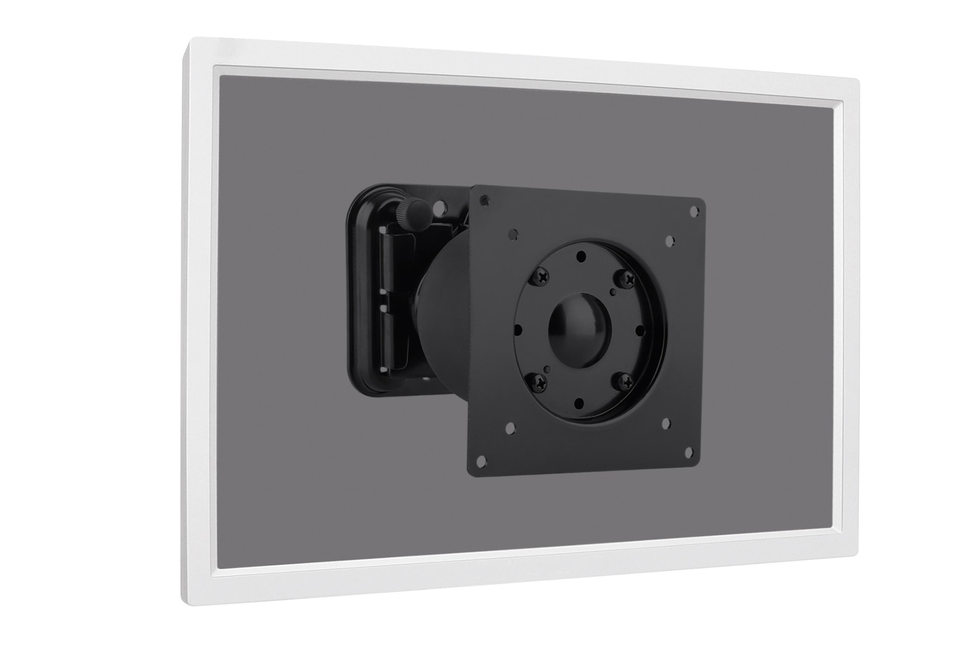 Support de moniteur blanc. Le fond est gris.