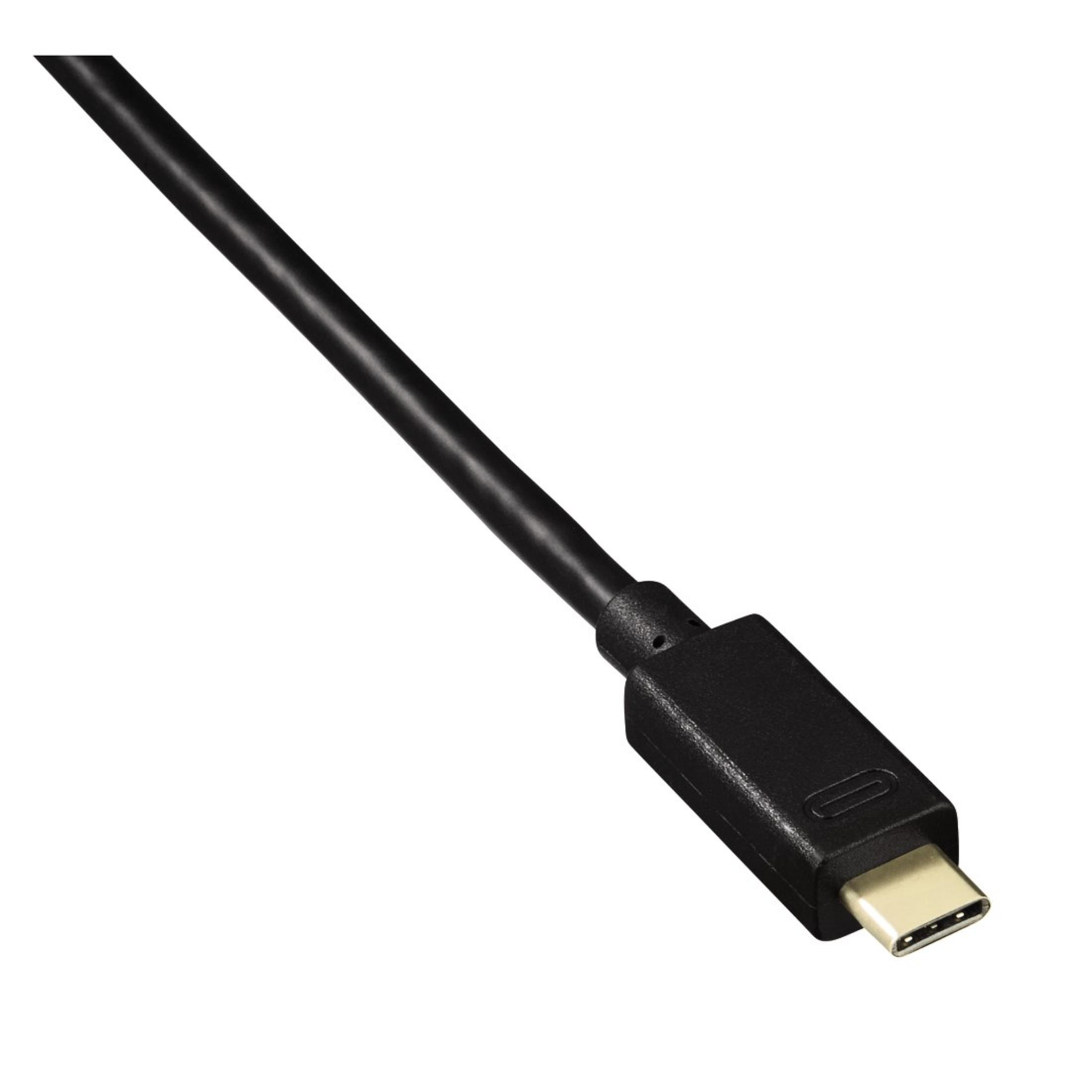 Schwarzes USB-C-Kabel. Das Kabel ist diagonal verlängert, mit einem Stecker auf der rechten Seite.