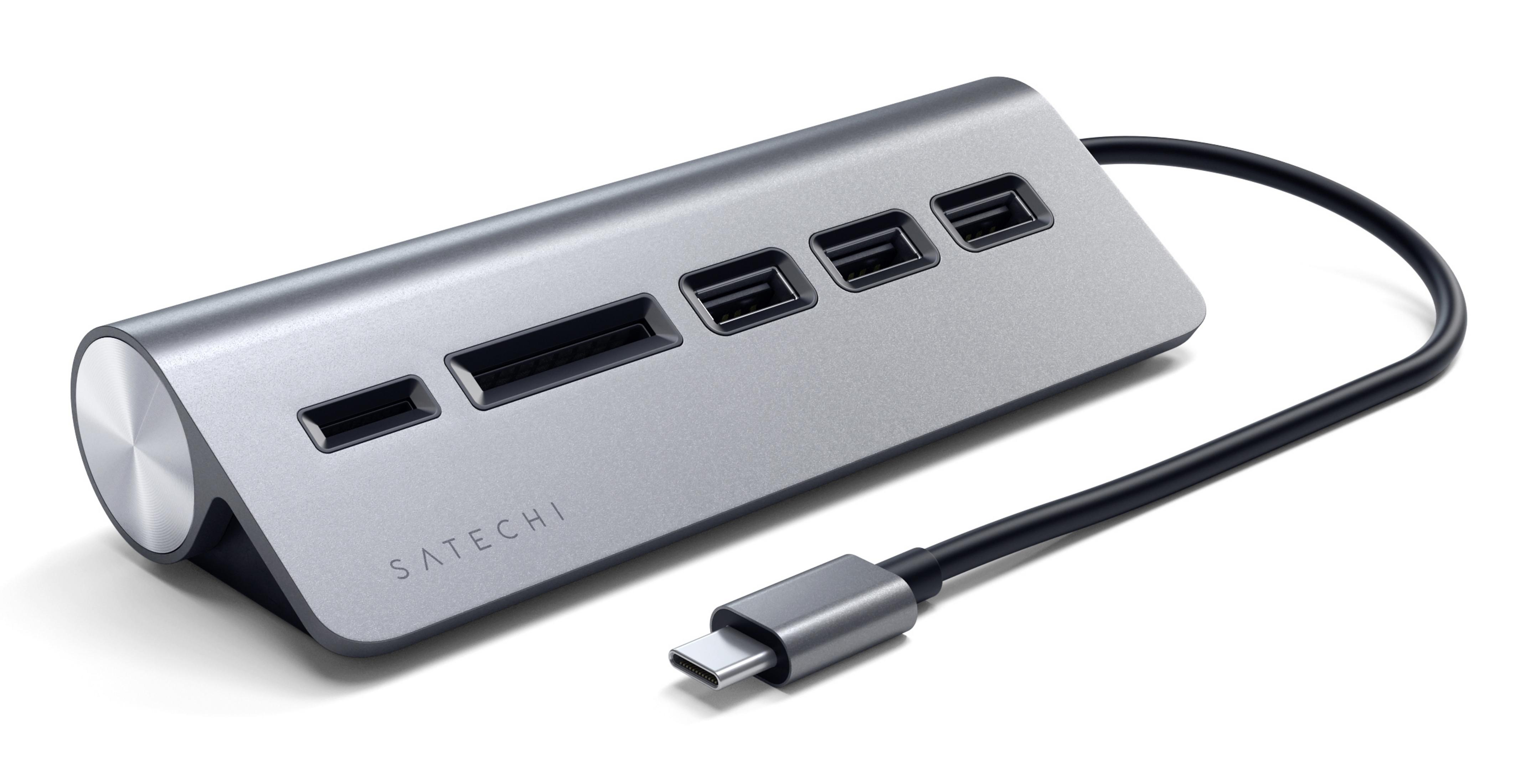 SATECHI ST-TCHCRM Kartenleser, HUB&CARD Dunkelgrau Hub R. USB USB und GREY TYPE-C ALUMINIUM
