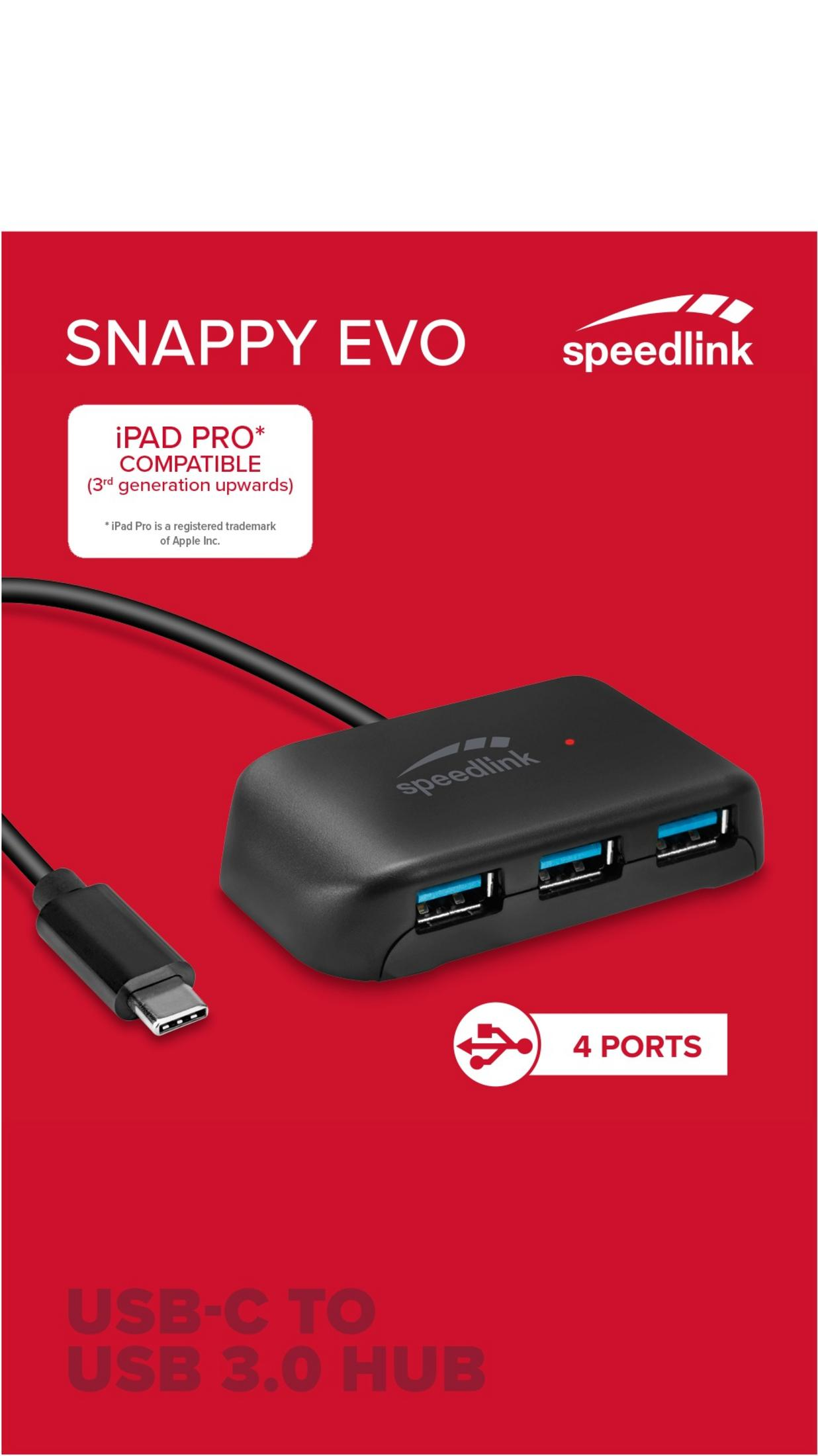 SPEEDLINK SL-140202-BK Hub, USB SNAPPY TYPE-C 4-PORT EVO USB Schwarz TO HUB