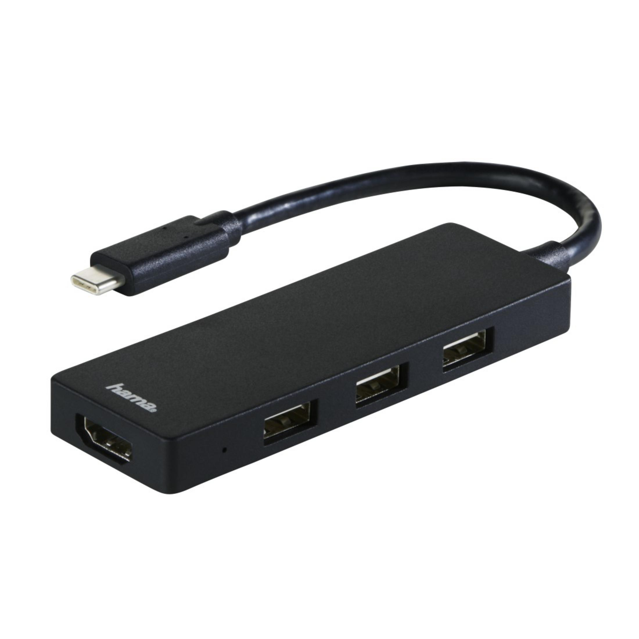 HAMA 135762 USB-2.0-TYPE-C-HUB 1:3 HDM + Schwarz Hub