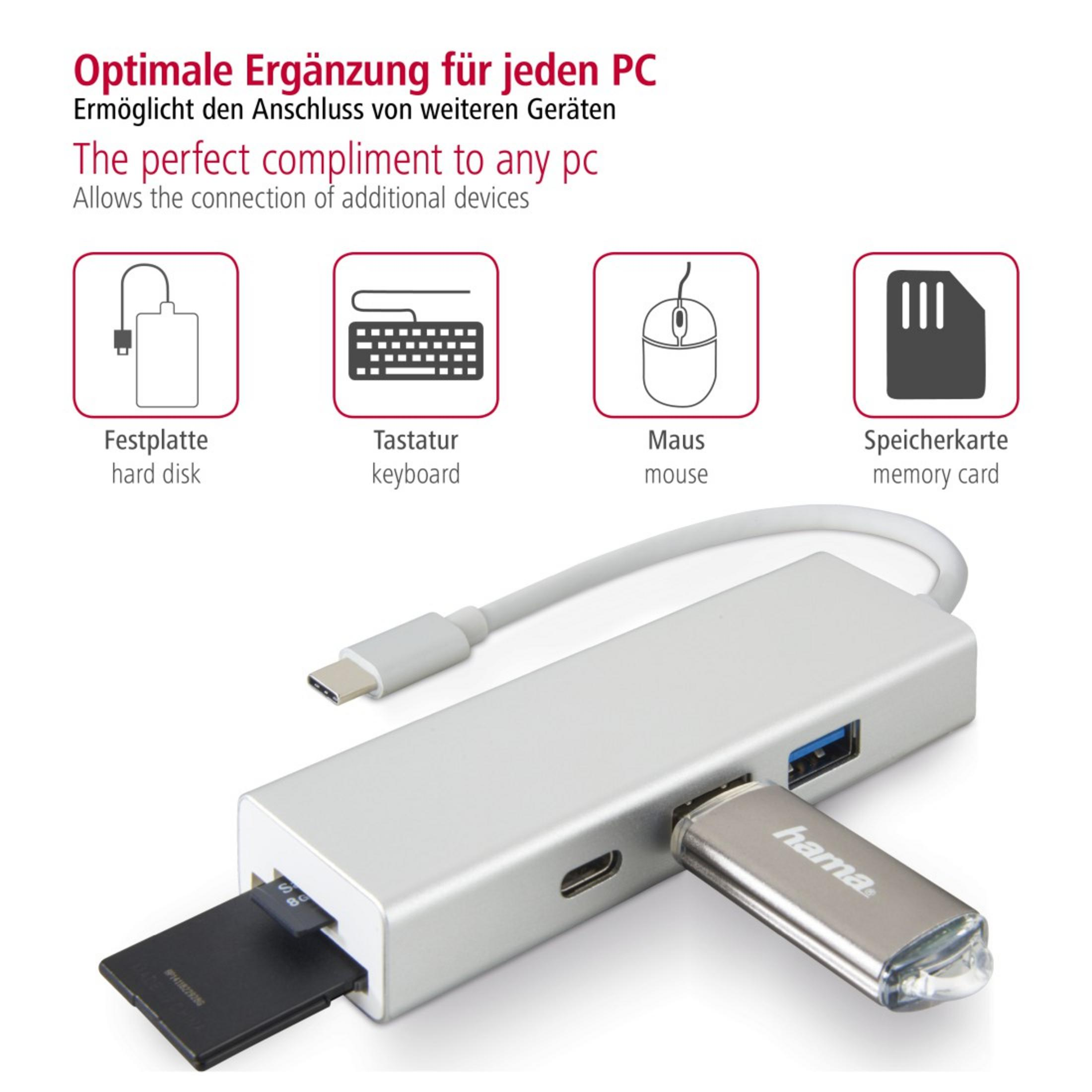 USB-3.1-Type-C-Hub, +KART HAMA USB-3.1-TYPE-C-HUB 135759 Silber 1:3