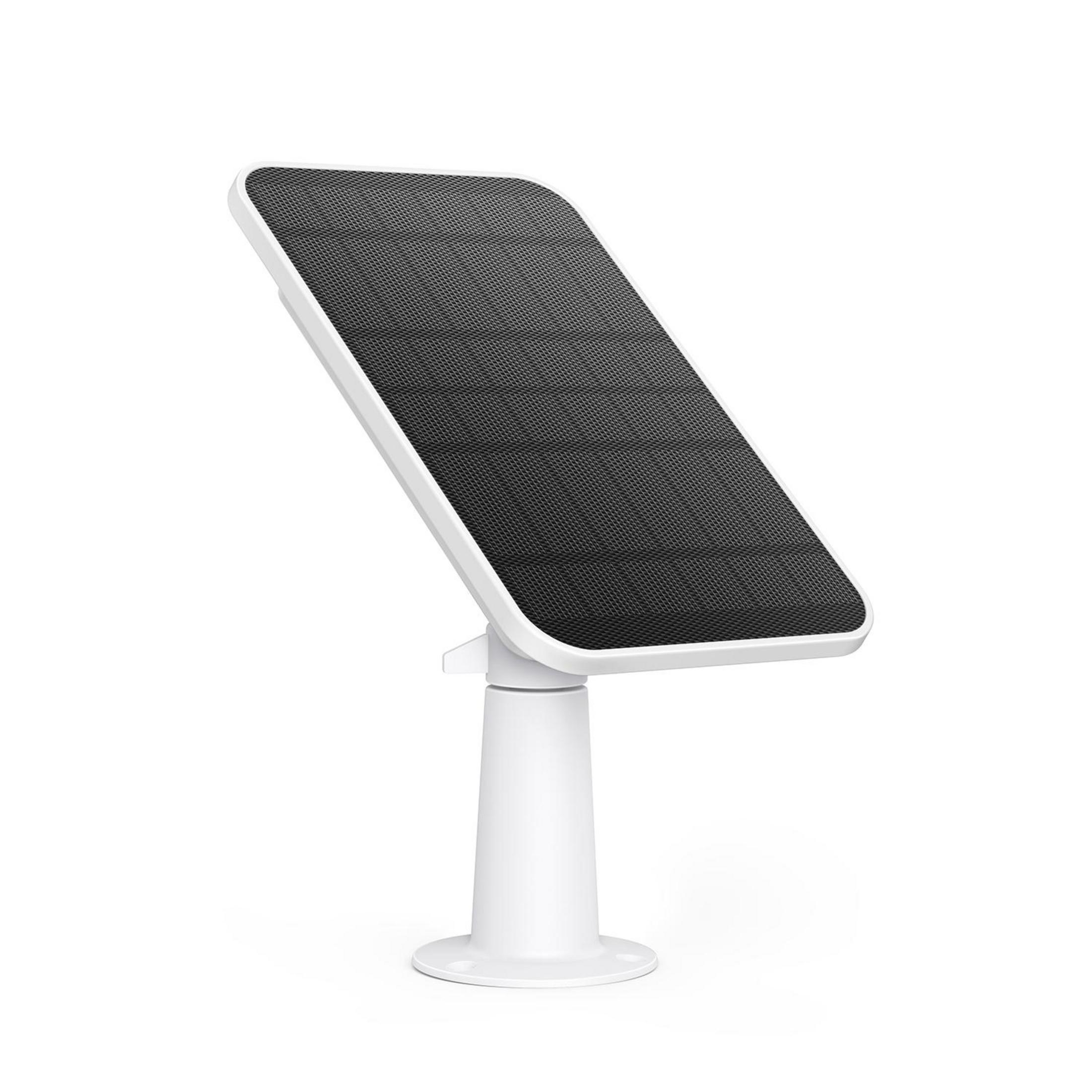 Pannello solare bianco su supporto bianco. Inclinato verso l'alto.