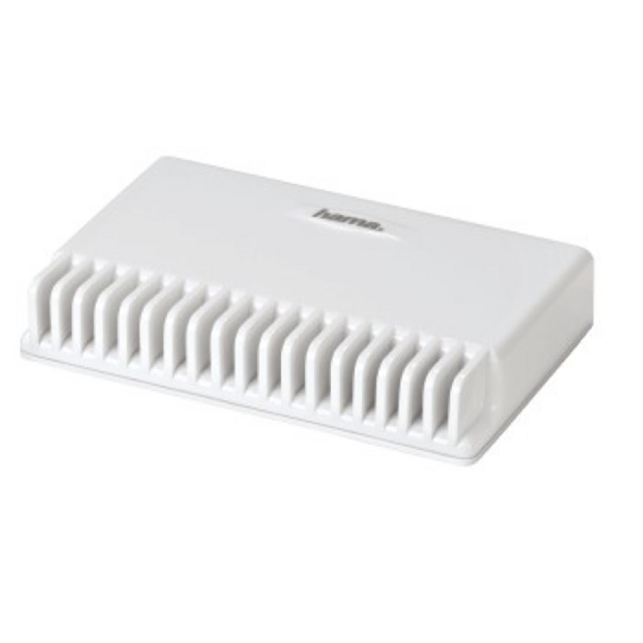 Weißes Router-Gerät mit Kühlrippen, mit dem Markennamen Hama.