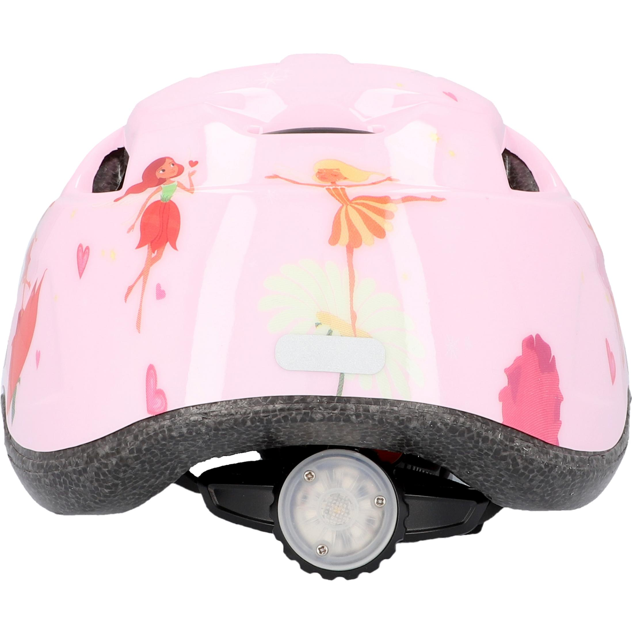 Rosa Kinderfahrradhelm mit Ballerina-Design und Rücklicht.