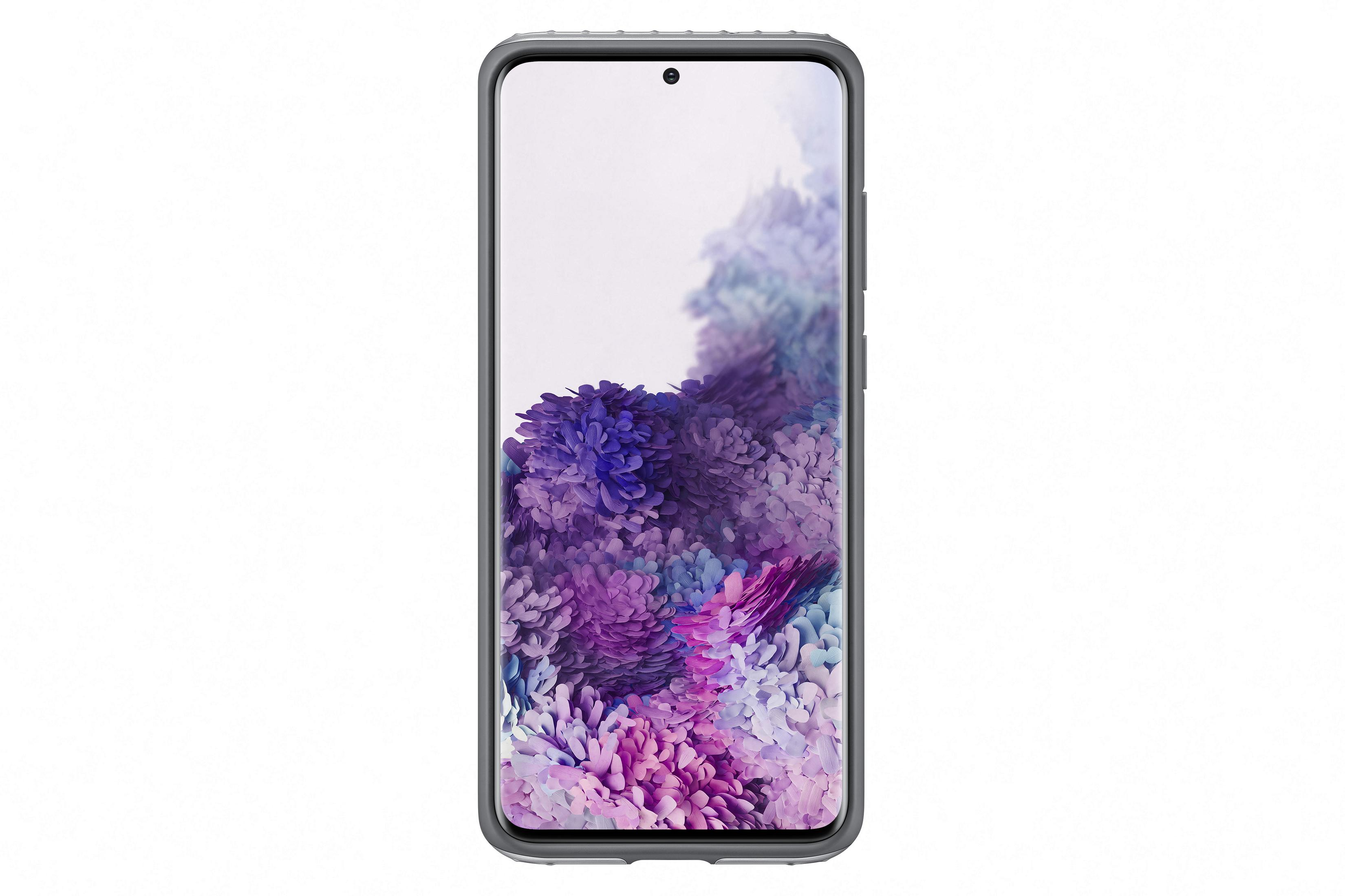 Telefono nero con schermo floreale su sfondo bianco.