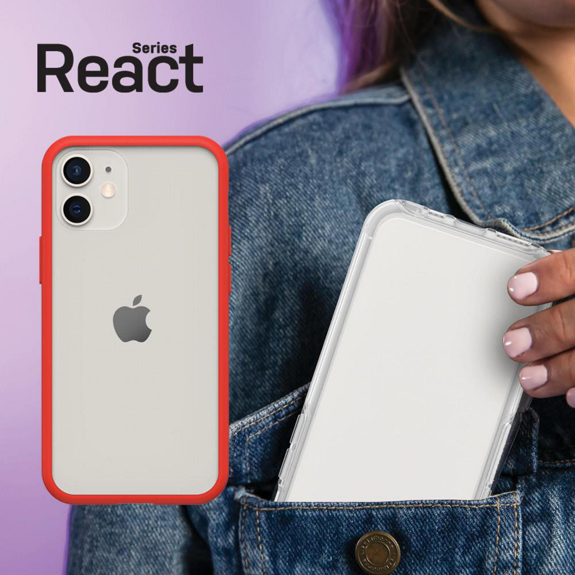 Una persona sosteniendo un teléfono con una funda transparente y ribete rojo. La funda está alrededor del teléfono.