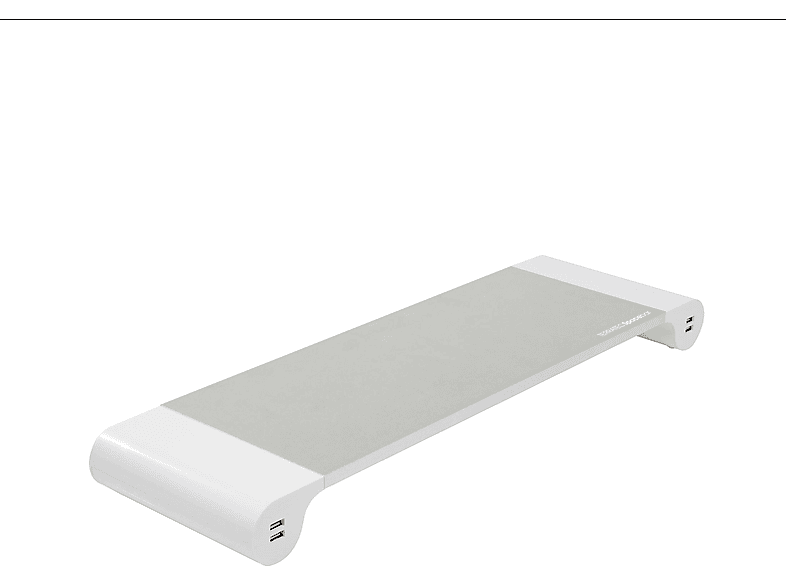 TERRATEC 219730 SPACEBAR Aluminium Monitor-Ständer mit 4 USB Ladeports, Silber/Weiß | Ergonomisches Zubehör