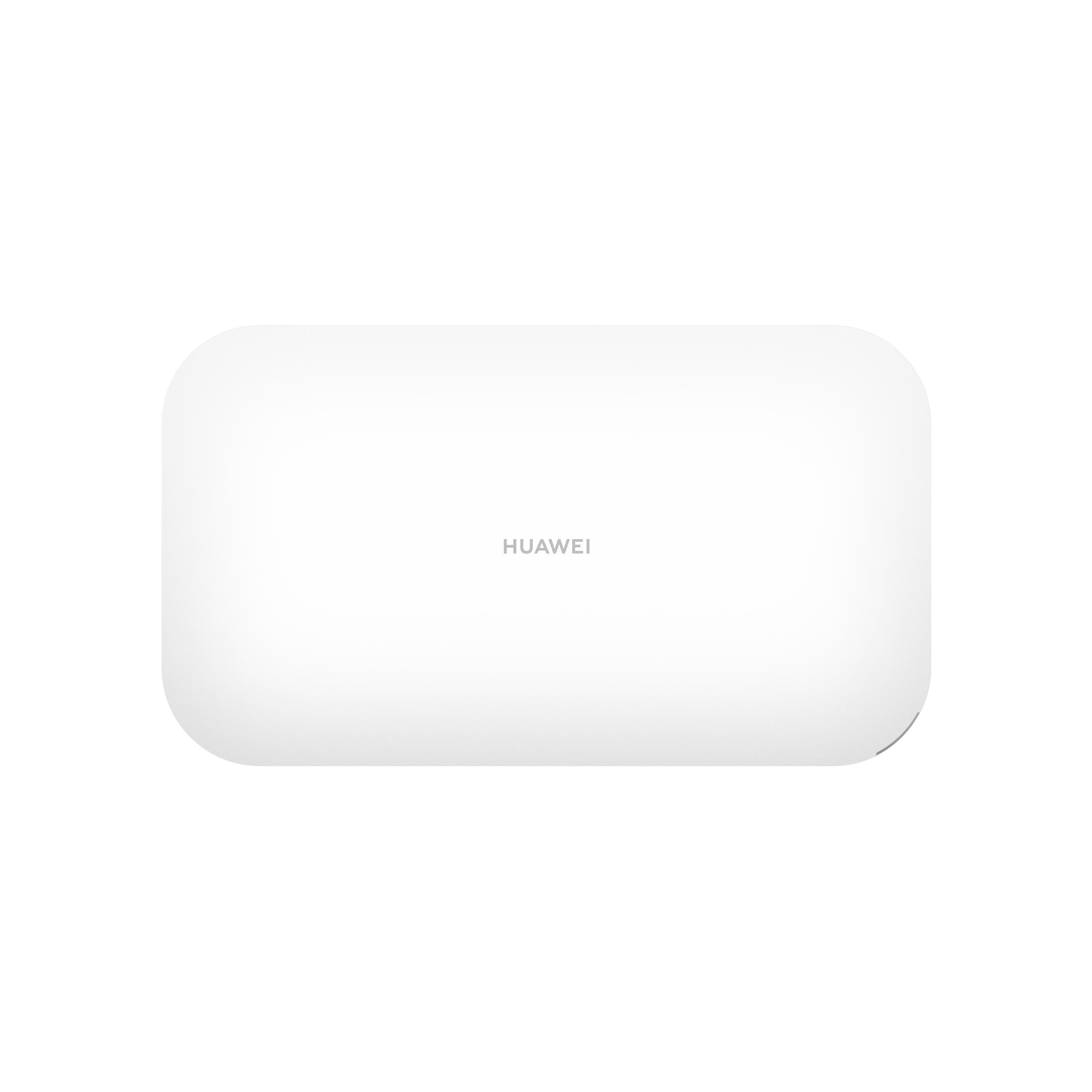 Weißer Huawei-Router mit schlichtem, abgerundetem Design. Das Wort „HUAWEI“ ist sichtbar.