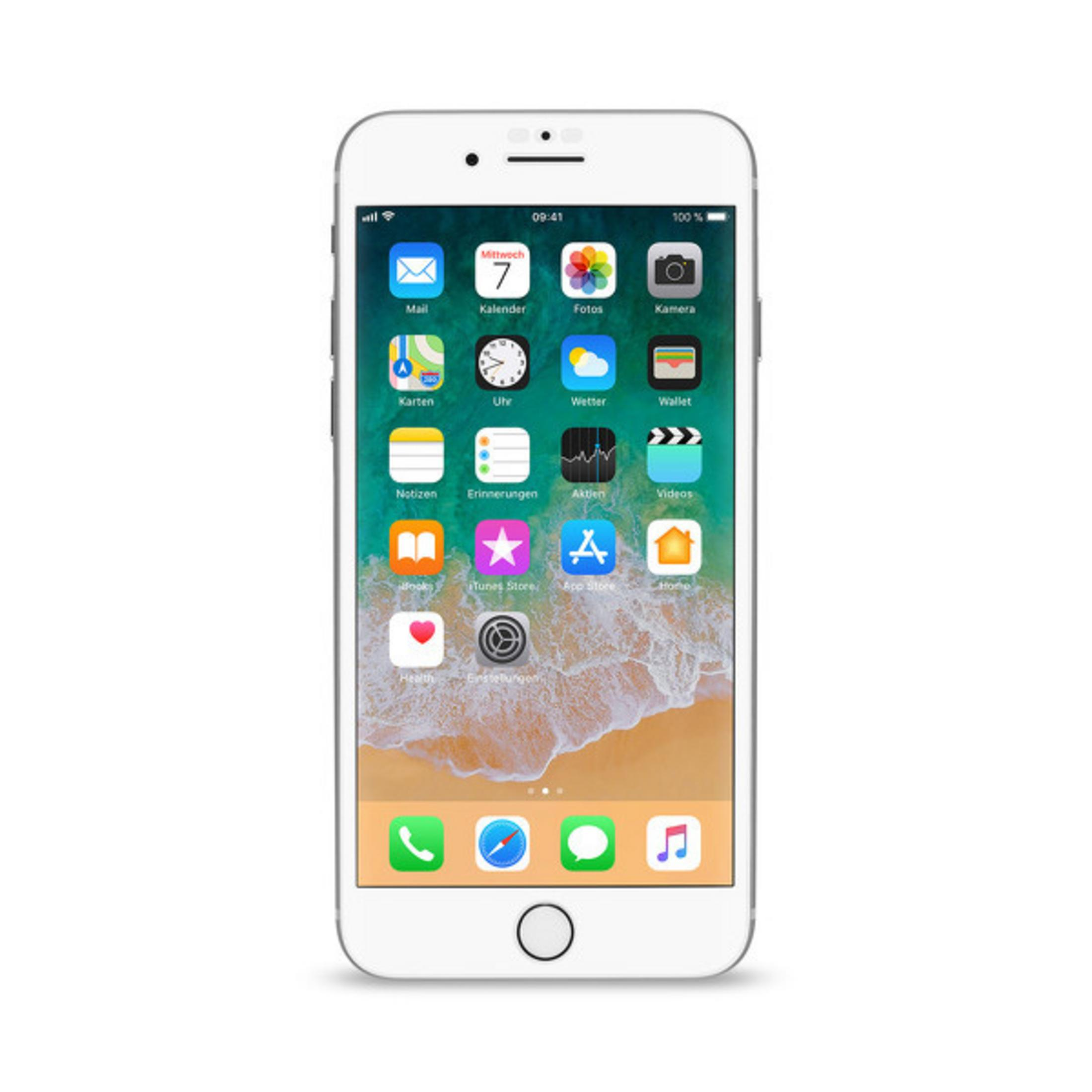 Weißes iPhone, Homescreen sichtbar. App-Icons sind auf dem Bildschirm.