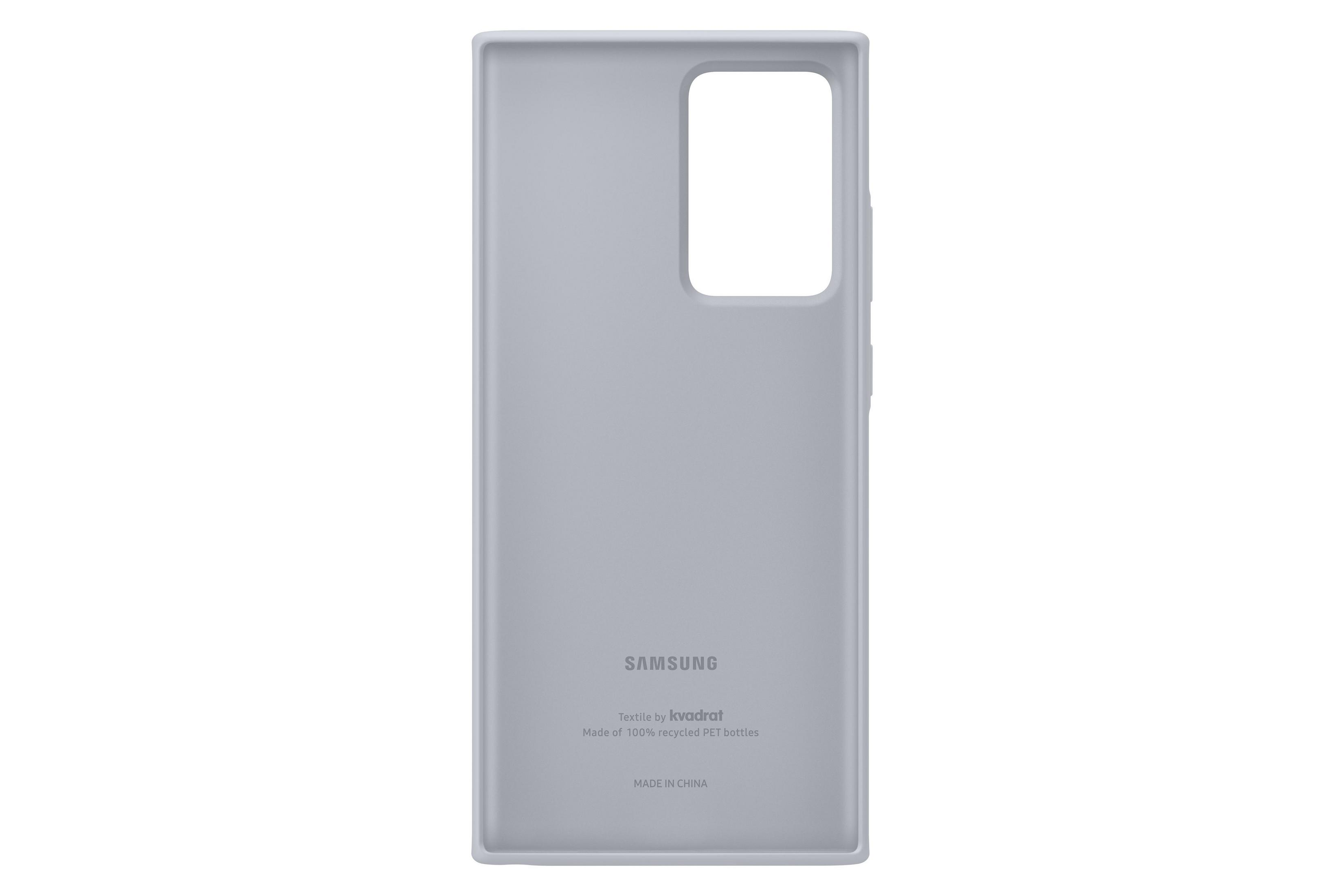 Eine hellgraue Handyhülle mit dem SAMSUNG-Logo und dem Kvadrat-Text.