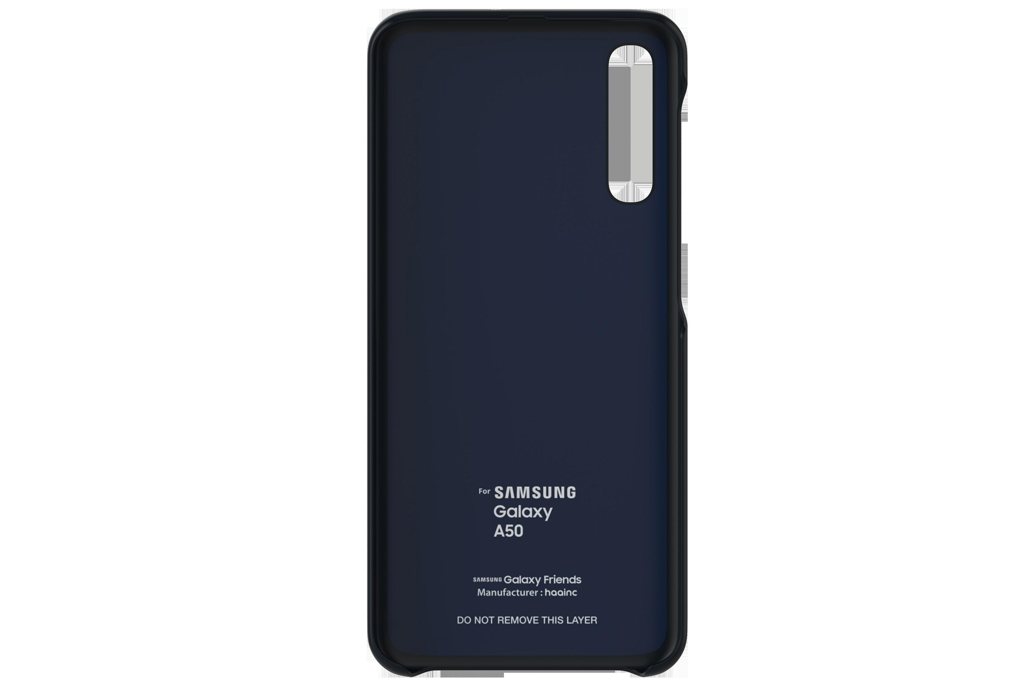 Funda de teléfono azul marino con texto Samsung Galaxy A50.