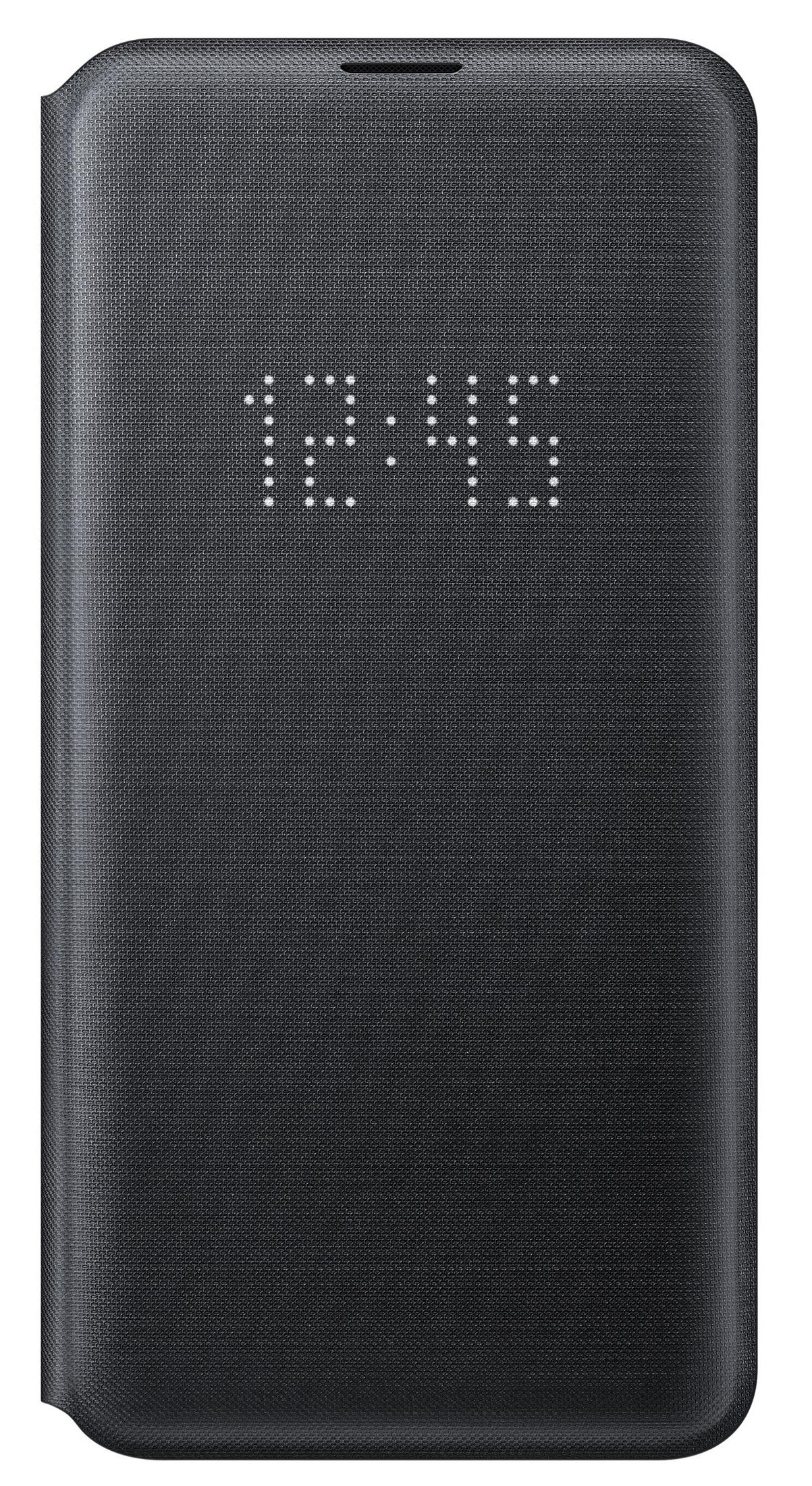 Czarne etui na telefon wyświetlające godzinę 12:45 w białych kropkach.