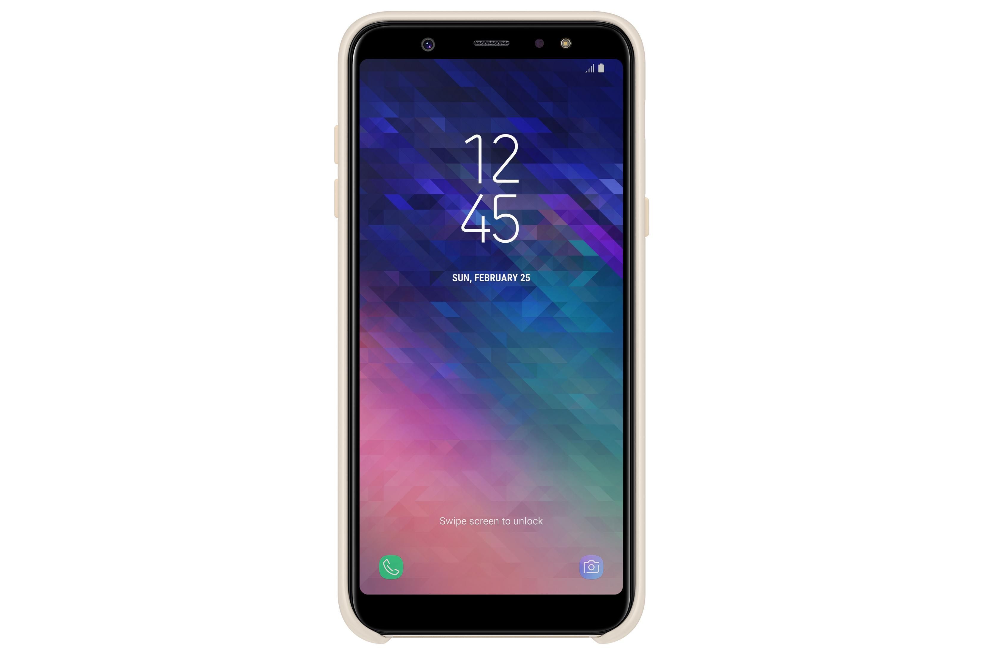 Un teléfono sobre un fondo blanco, con una pantalla que muestra la hora y la fecha.