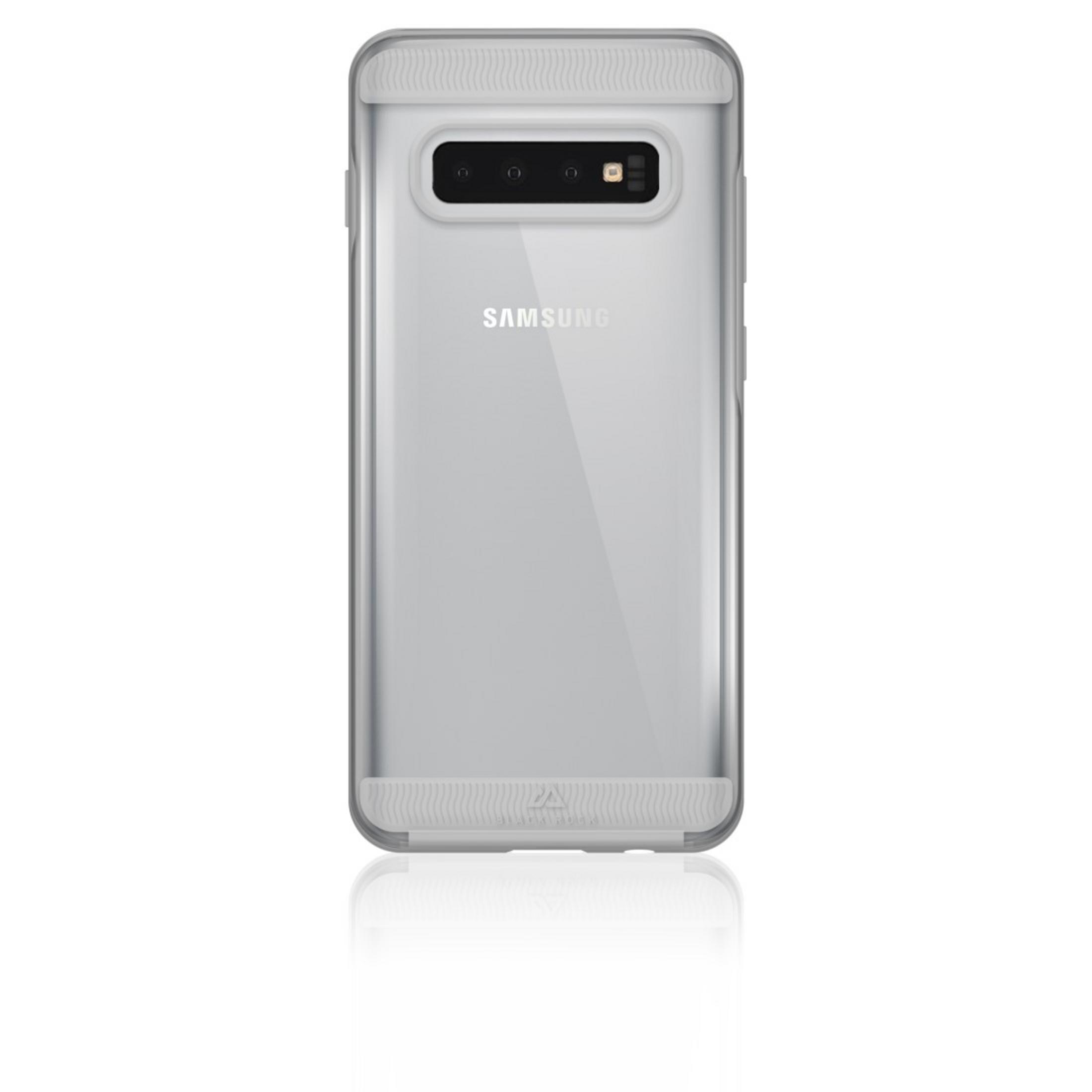 Przezroczyste etui na białym tle. Widoczne logo Samsung. Wzór fali u góry i na dole.