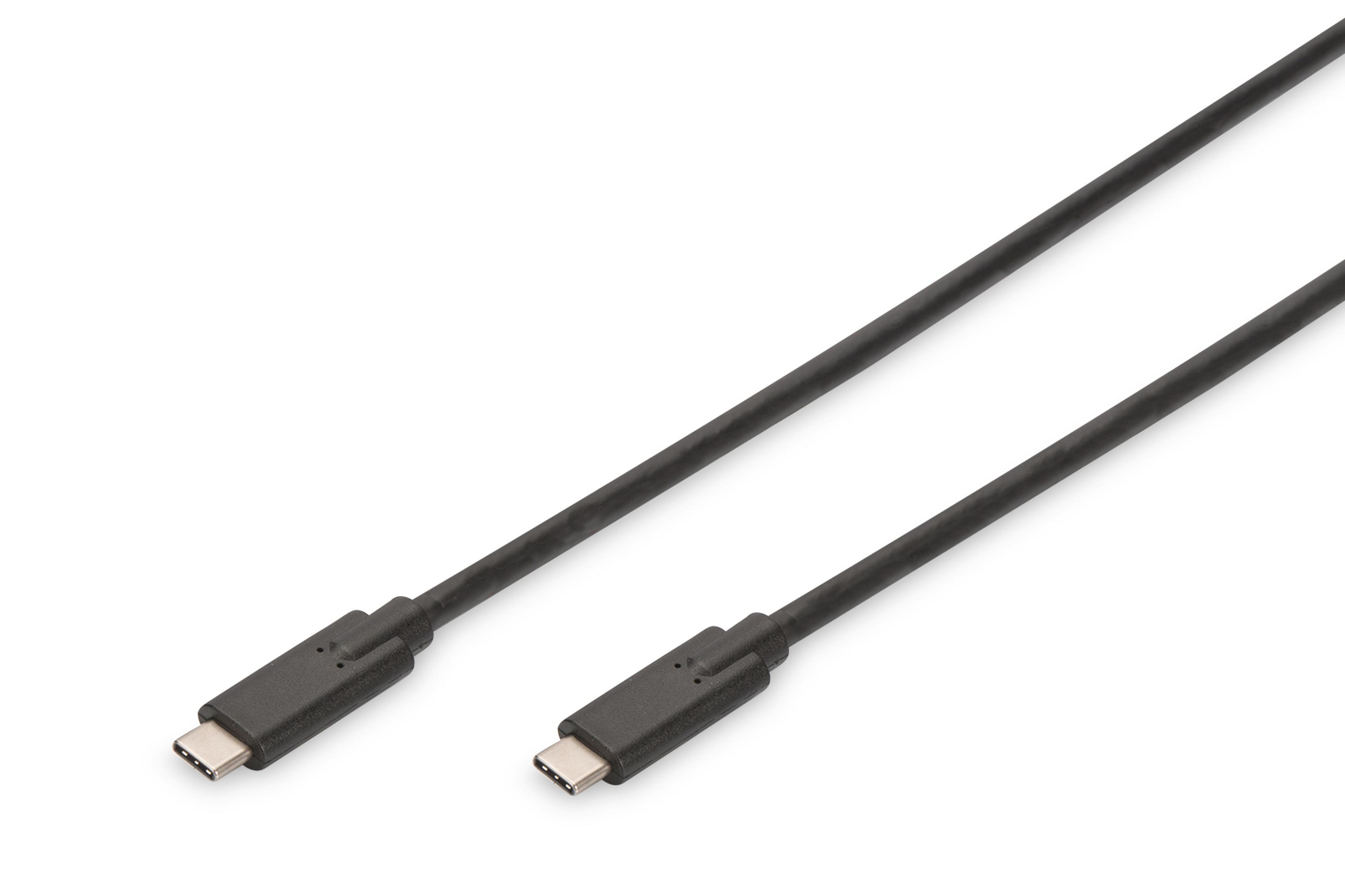 Deux câbles USB-C noirs sur blanc. Un est connecté, l'autre est lâche.