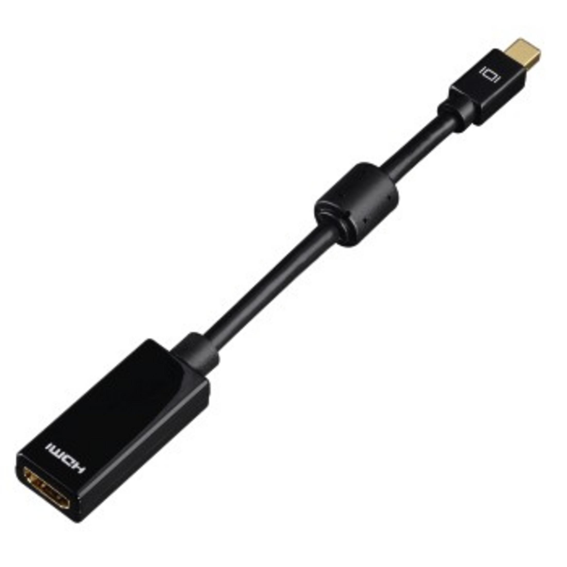 Schwarzes HDMI-zu-Mini-DisplayPort-Adapterkabel. Hat einen HDMI- und Mini-DisplayPort-Anschluss.