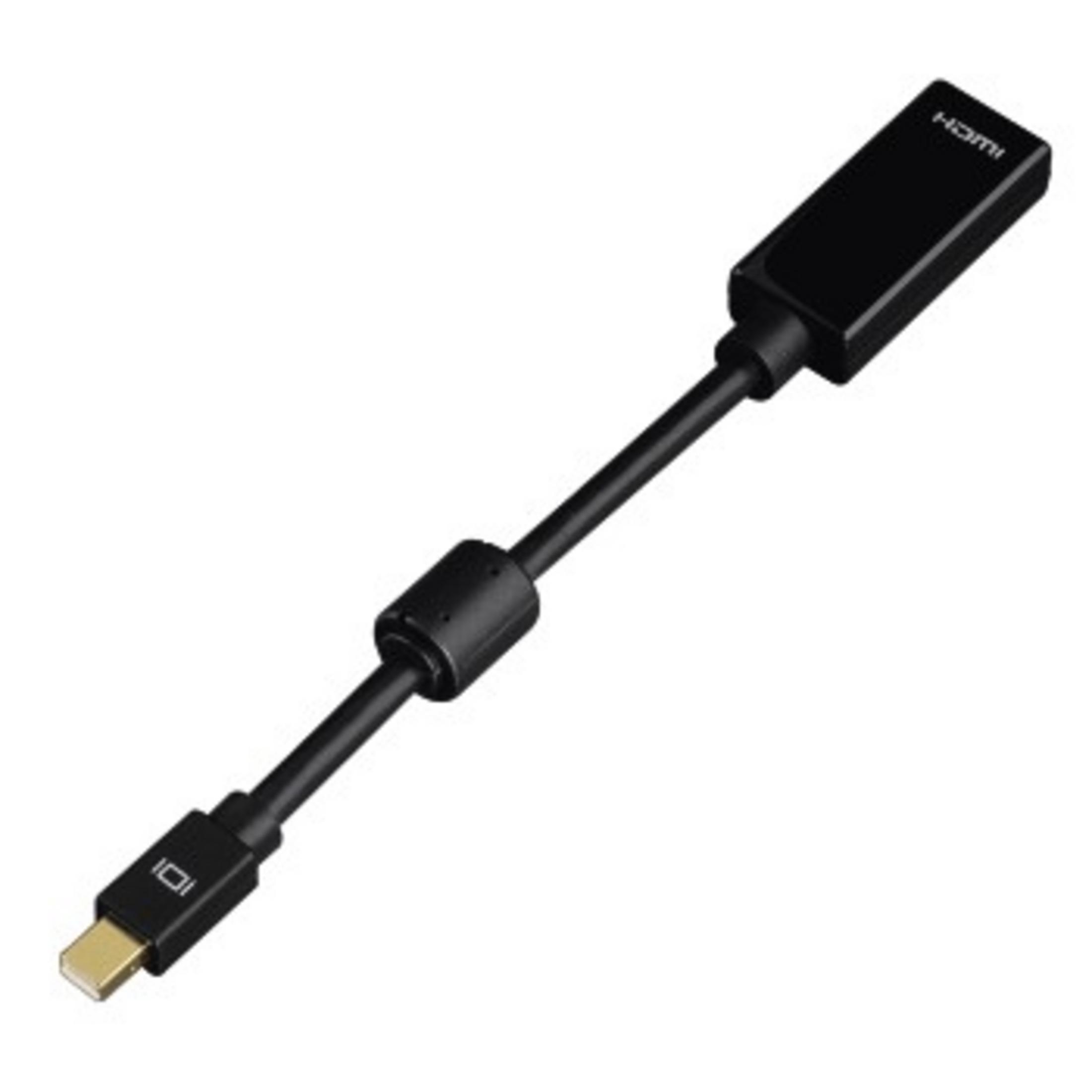Schwarzer HDMI-zu-Mini-DisplayPort-Adapter auf weißem Hintergrund.