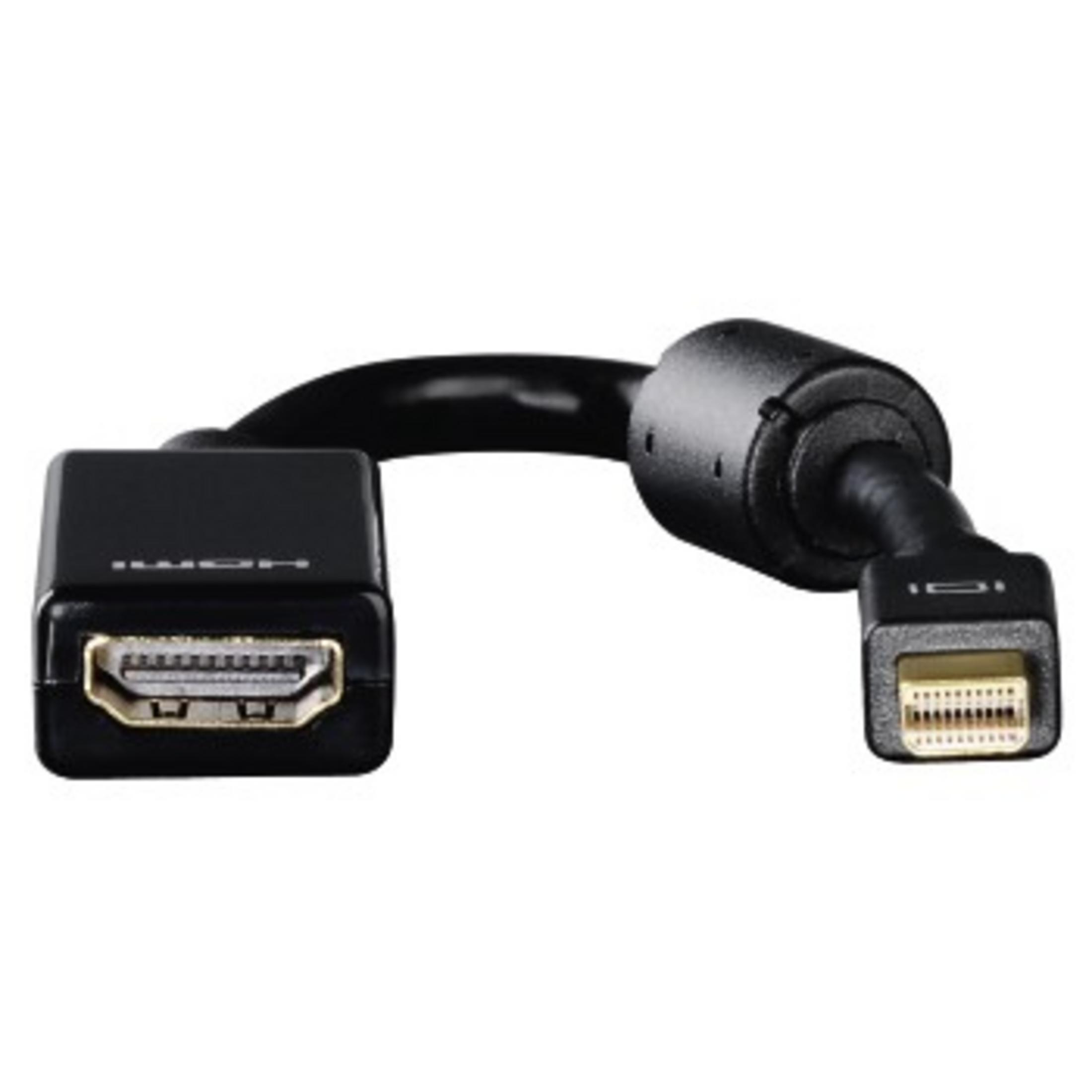 Schwarzes HDMI-zu-Mini-DisplayPort-Adapterkabel. Schwarze Anschlüsse an jedem Ende.