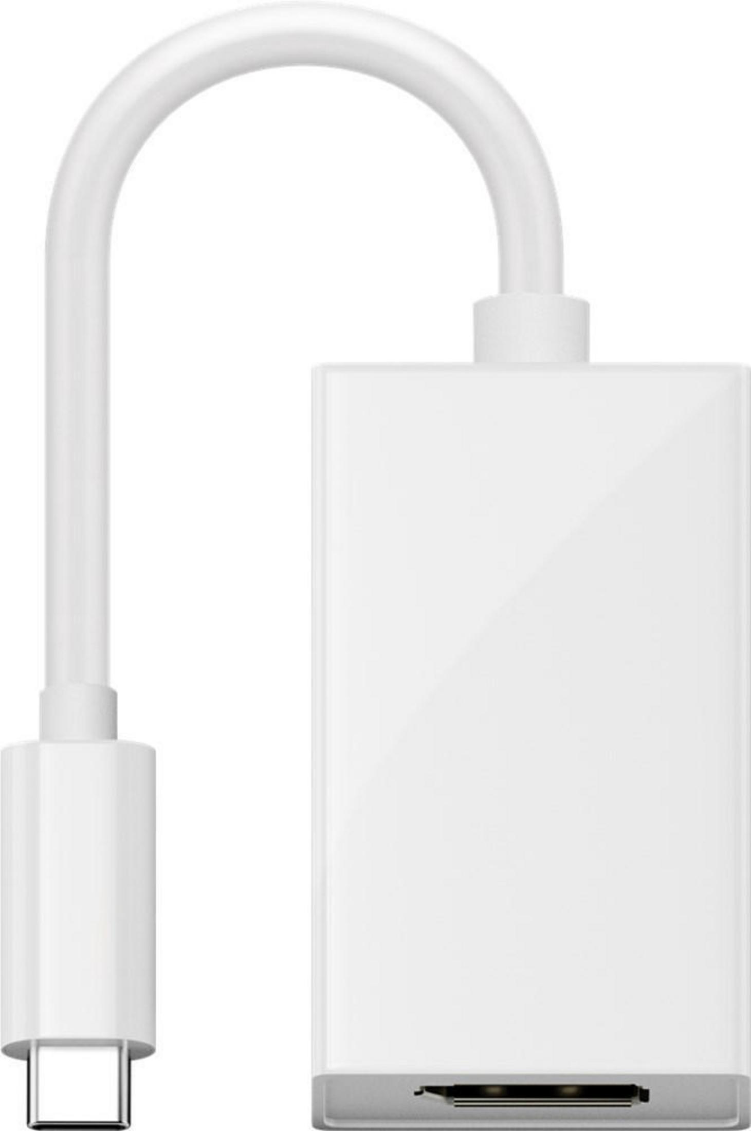 Weißer USB-Adapter mit USB-C-Anschluss. Er hat einen weißen rechteckigen Körper.