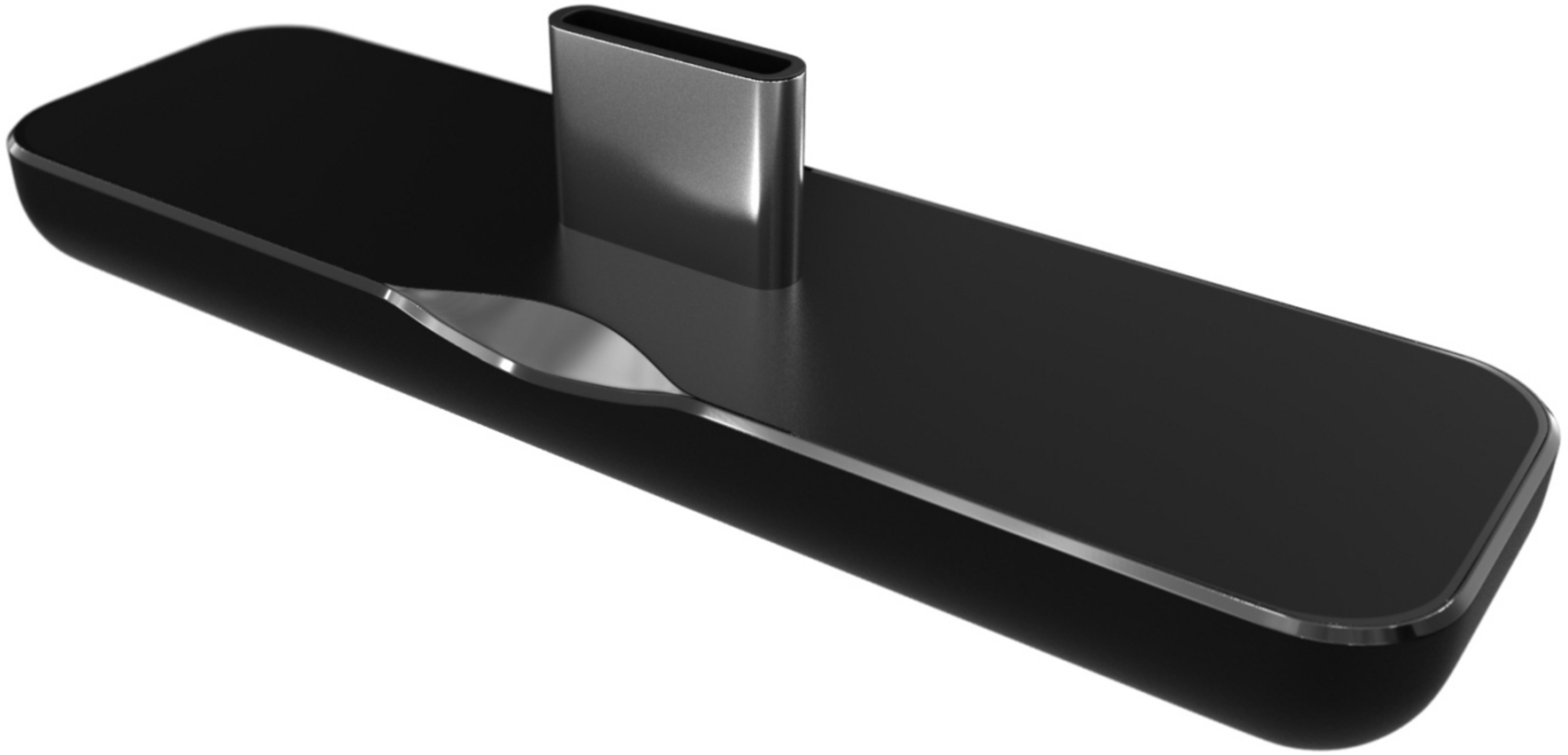 Schwarzes Gerät mit einem USB-C-Anschluss. Es ist nach oben abgewinkelt, und der Anschluss ist silberfarben.