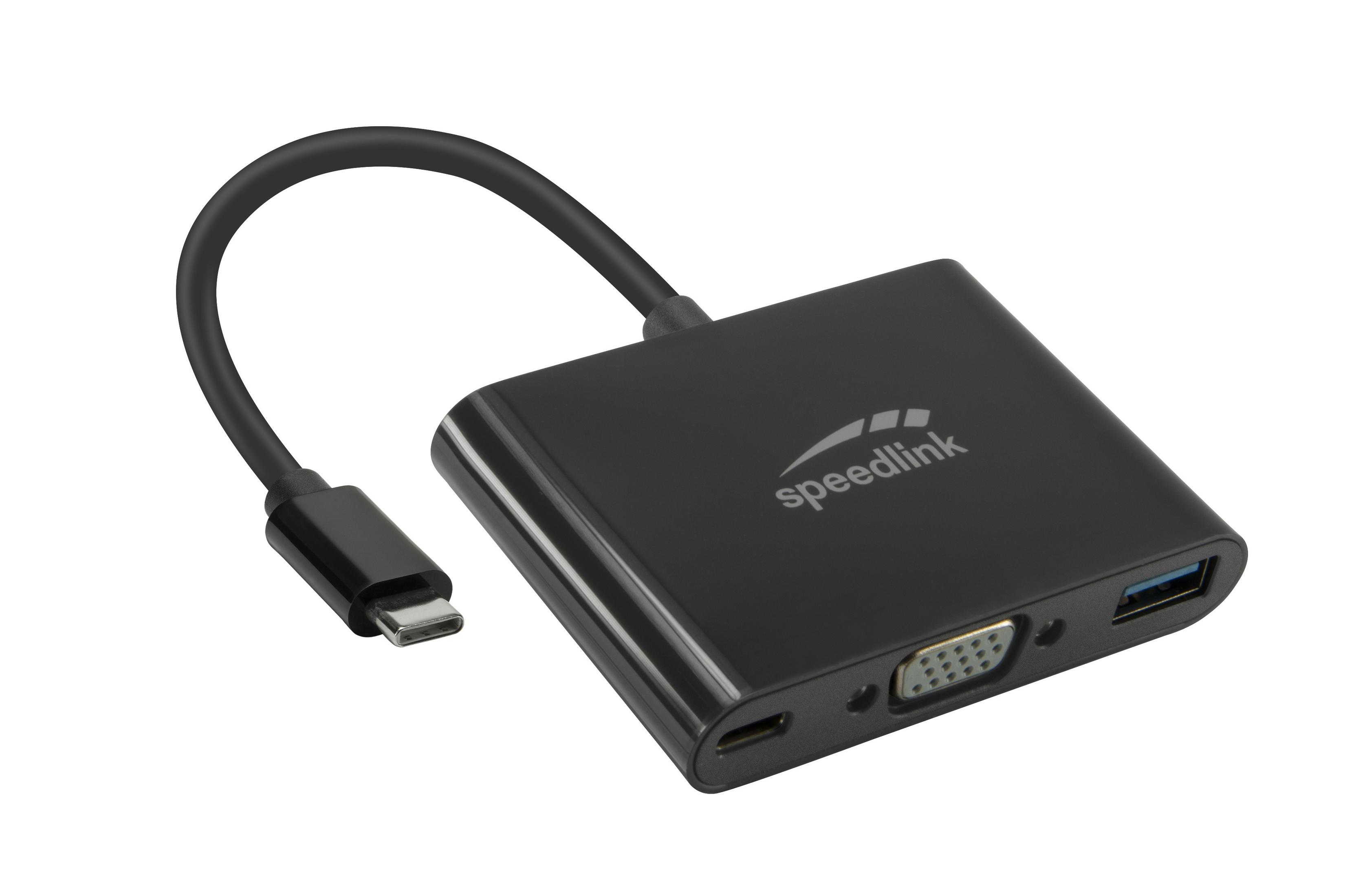 Adapter, 3IN1 ADPATER TO SL-180027-BK USB VGA/USB/USB-C Schwarz SPEEDLINK USB-C