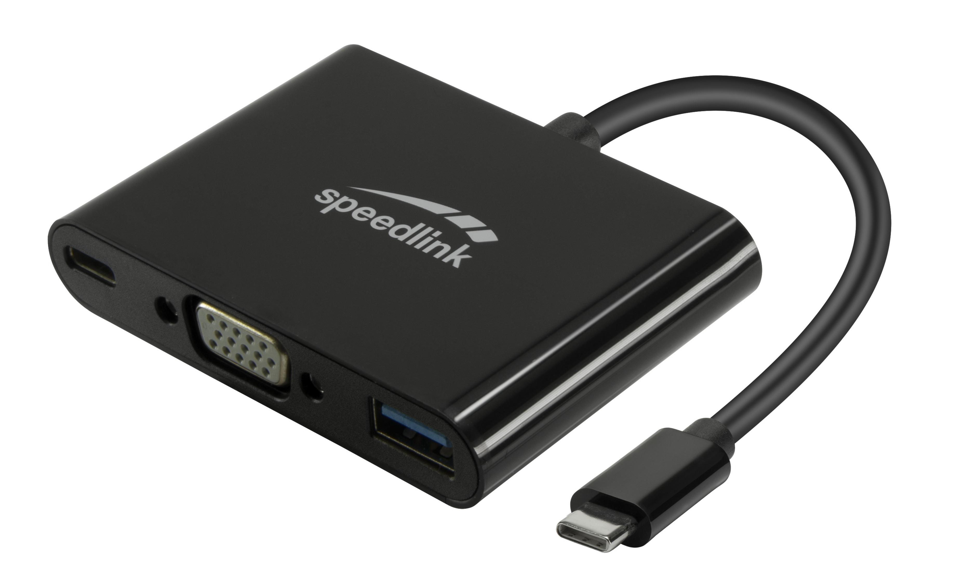 Schwarz Adapter, USB TO 3IN1 VGA/USB/USB-C SL-180027-BK SPEEDLINK USB-C ADPATER