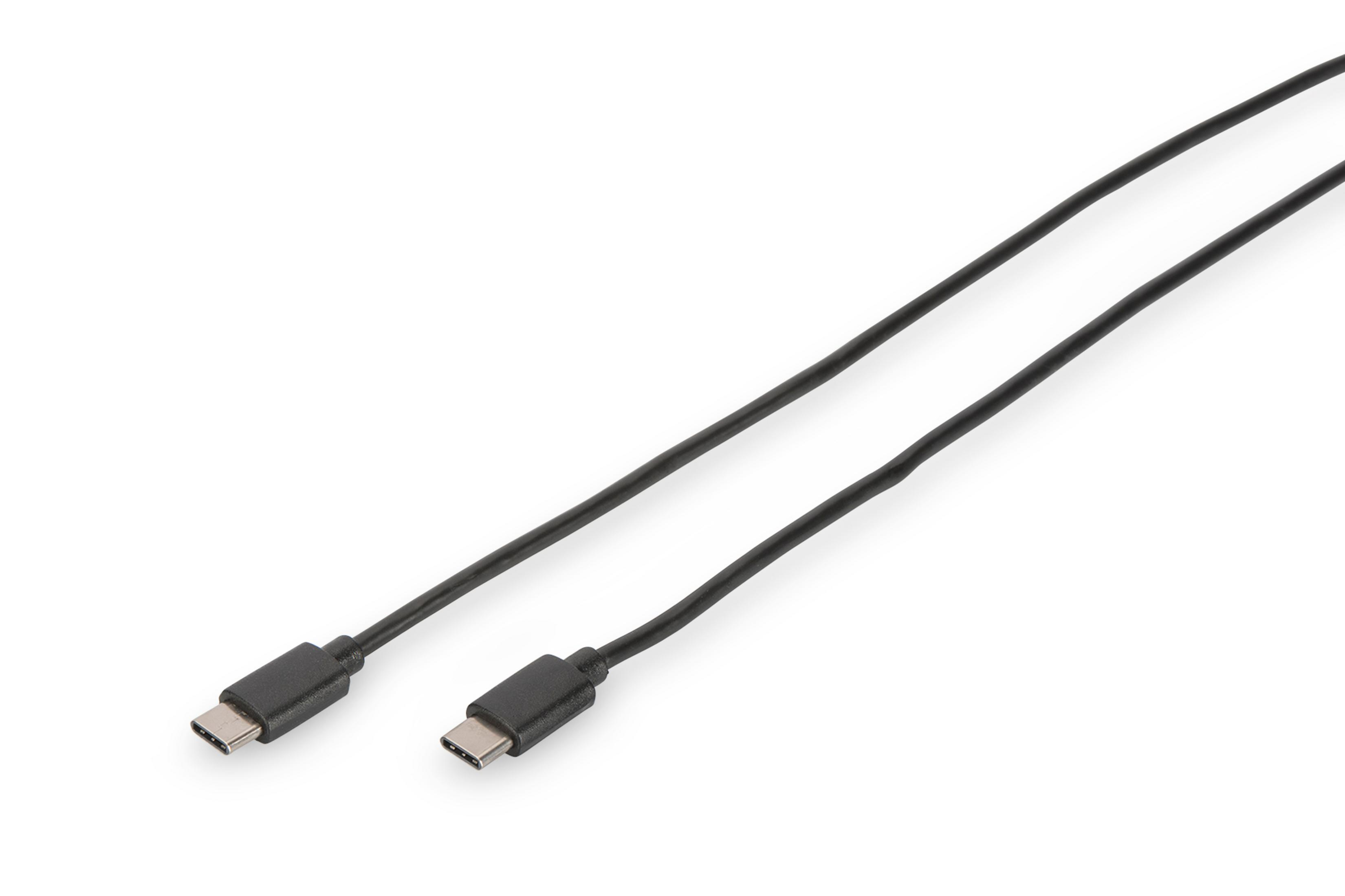 Due cavi USB-C neri, affiancati su una superficie bianca. Anche i connettori sono neri.