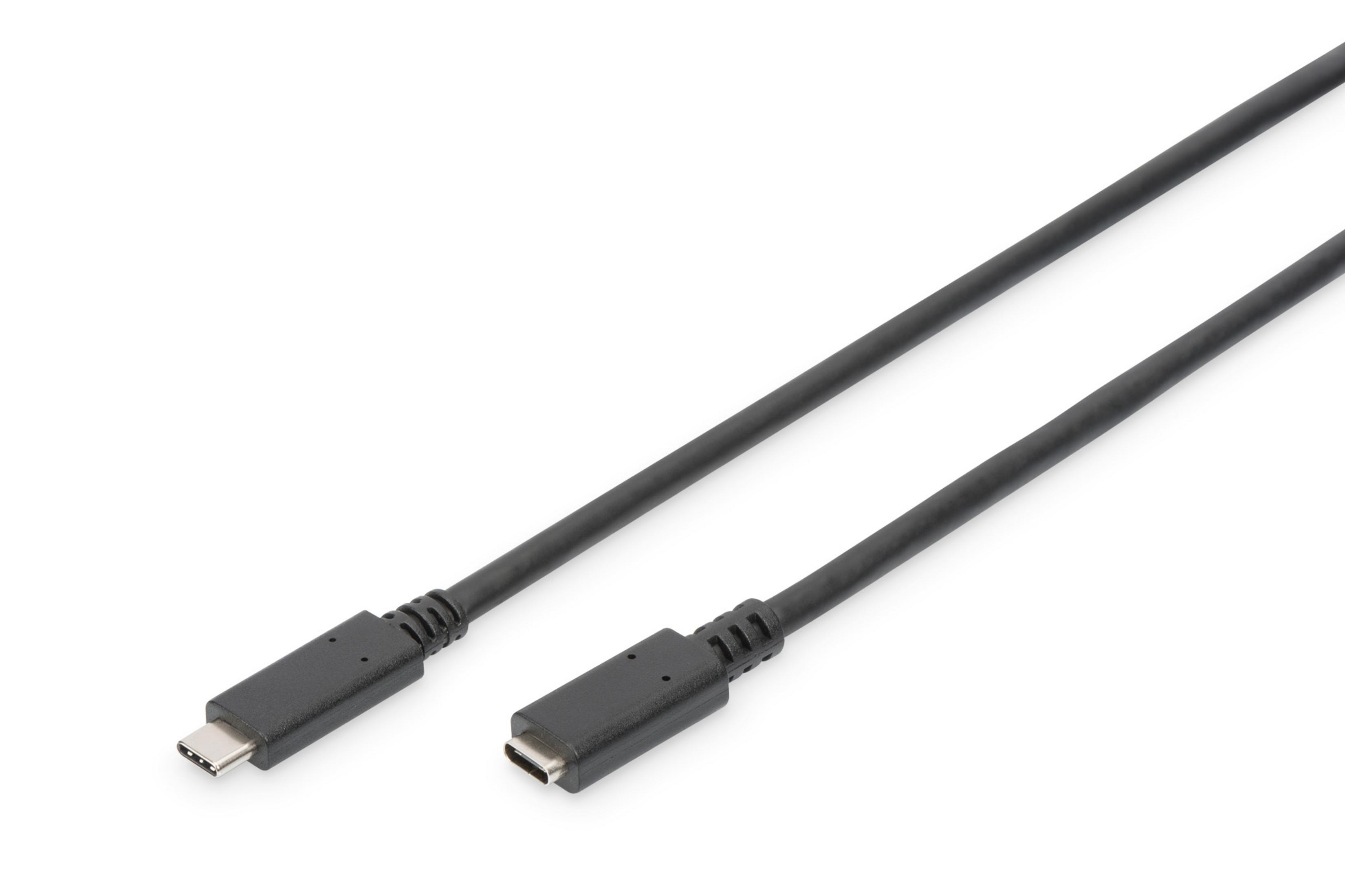 Schwarzes USB-C-Kabel auf weißem Hintergrund.