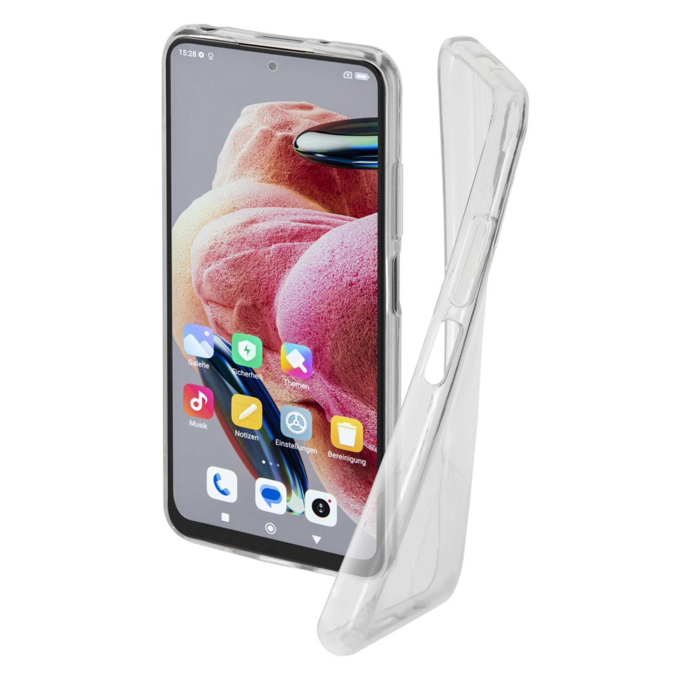 Smartphone con custodia. Il telefono è a sinistra, la custodia a destra. Icone delle app.