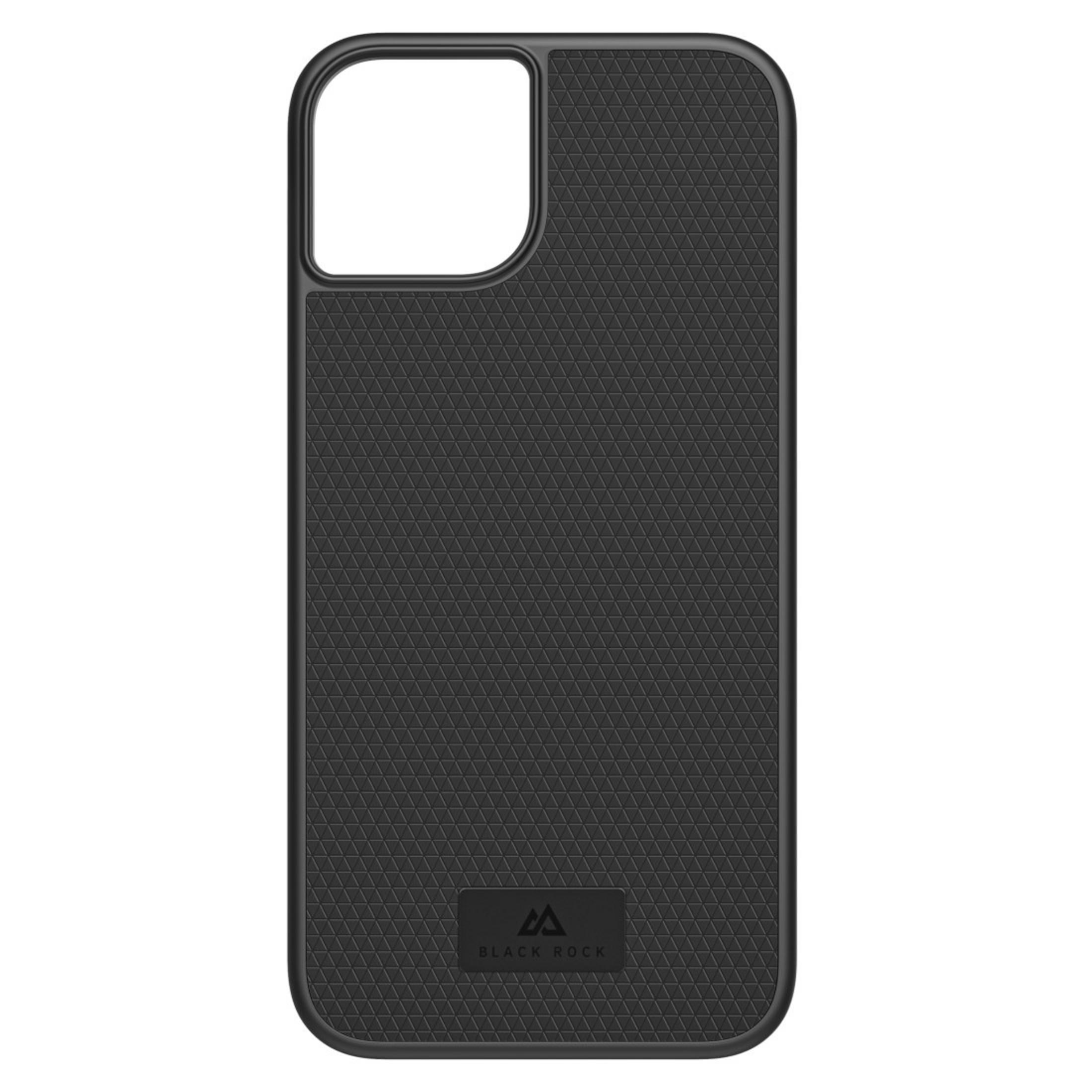 Schwarze Handyhülle mit strukturiertem geometrischen Muster und dem Black Rock-Logo unten.