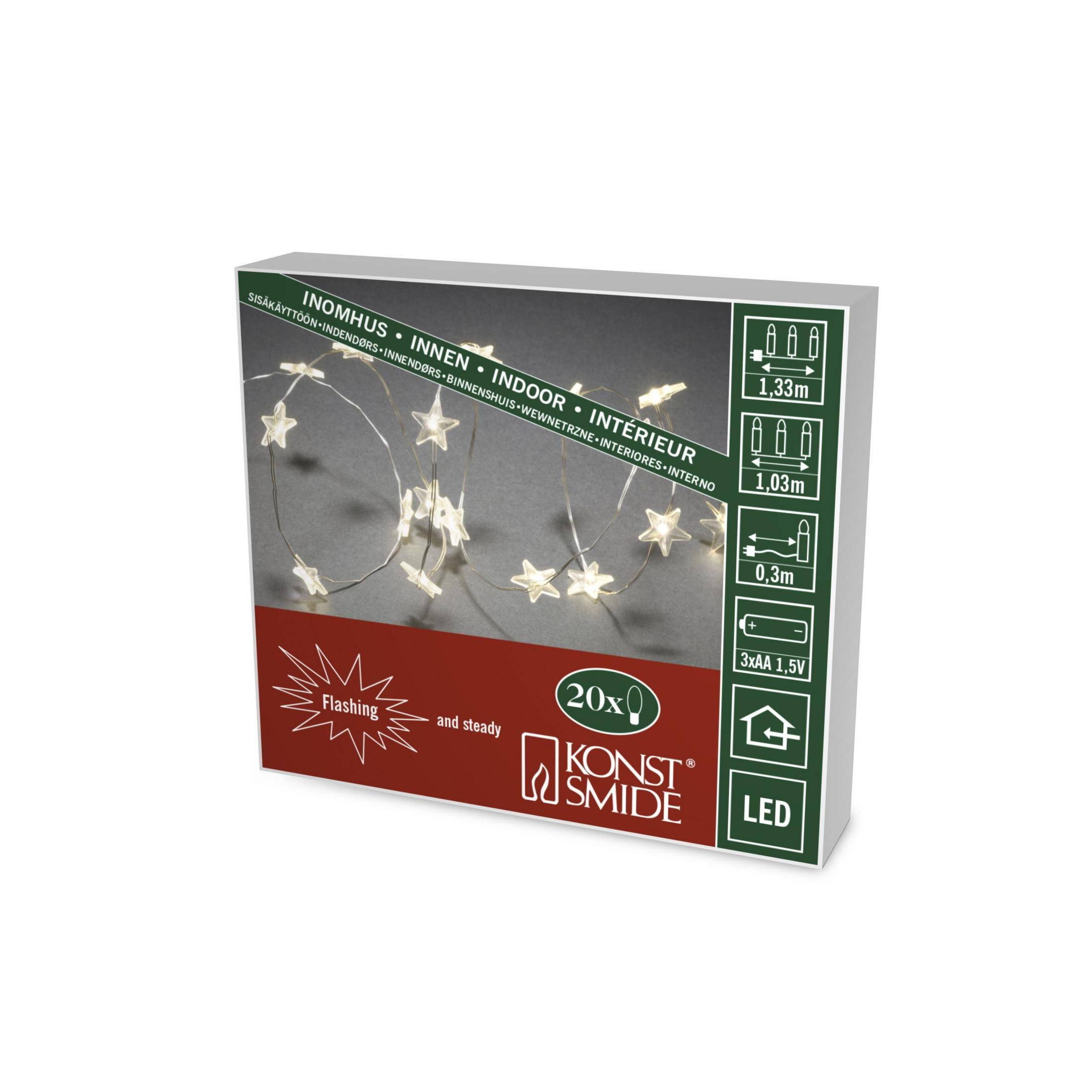 Schachtel mit Indoor-Lichterketten mit sternförmigen Lichtern.