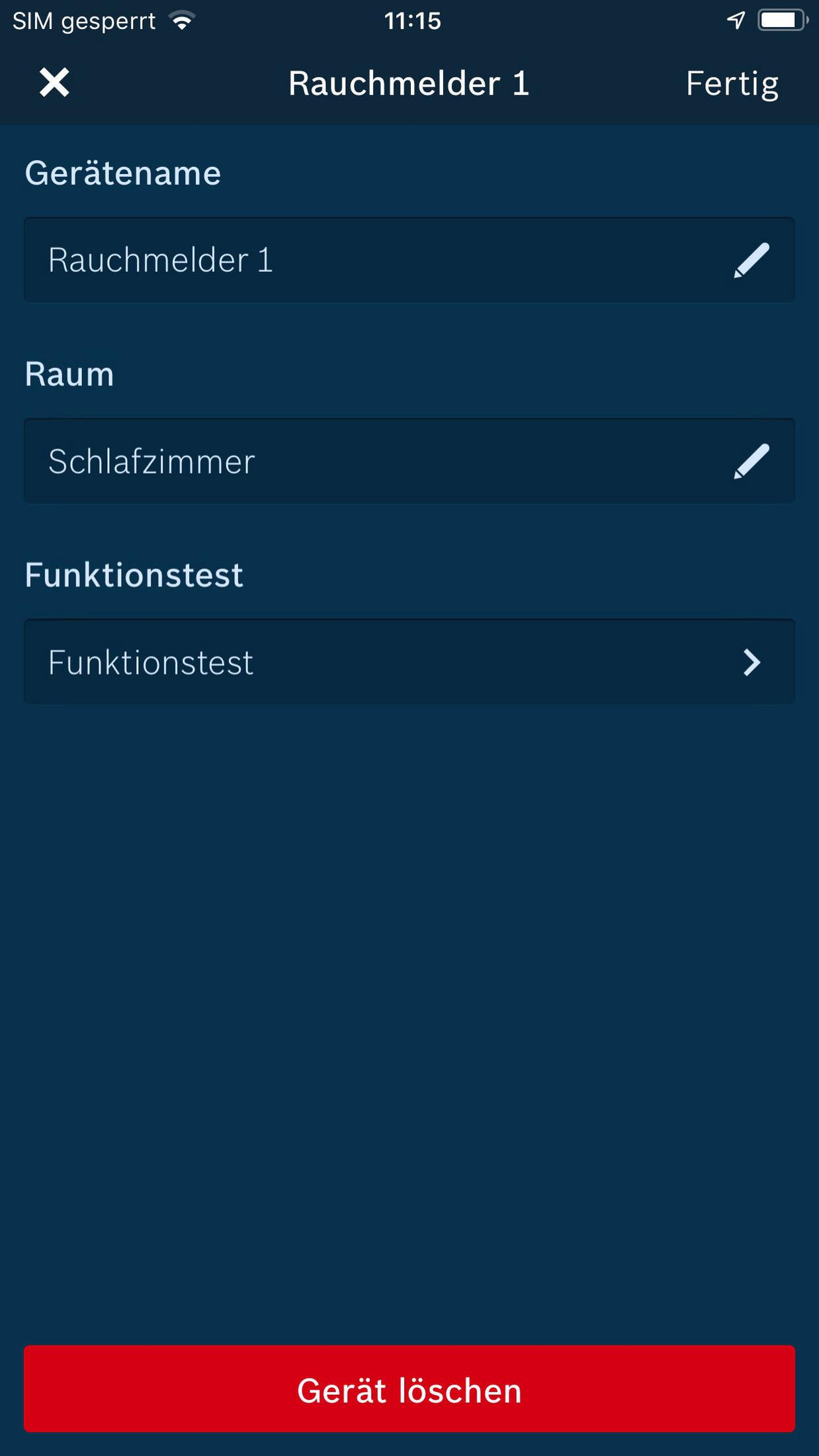 Ein Telefonbildschirm zeigt eine App-Oberfläche mit Textfeldern und Schaltflächen auf Deutsch.