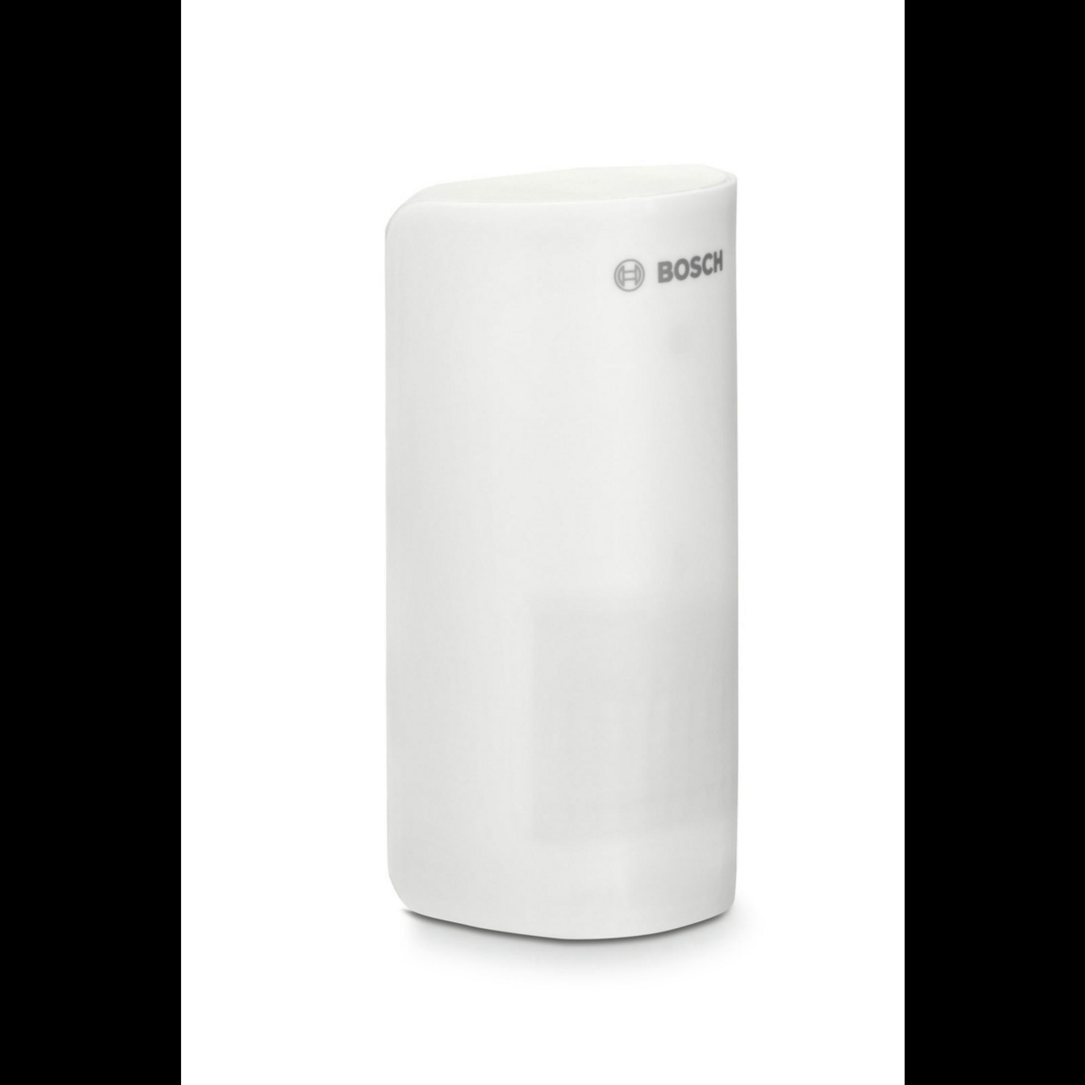 Białe, cylindryczne urządzenie z logo Bosch. Ma zakrzywiony przód i płaskie plecy.