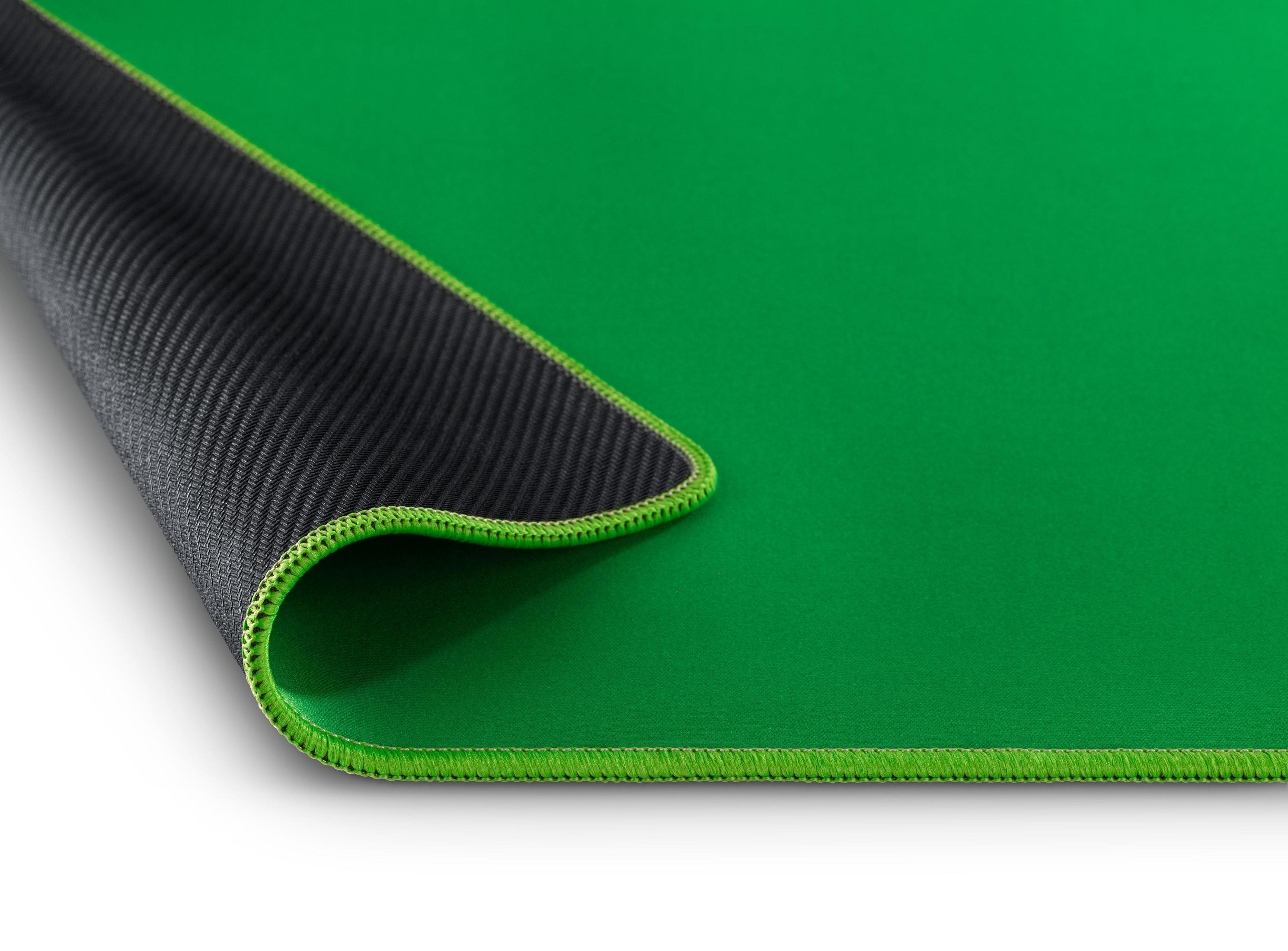 Tappetino per mouse verde con un lato inferiore nero strutturato.