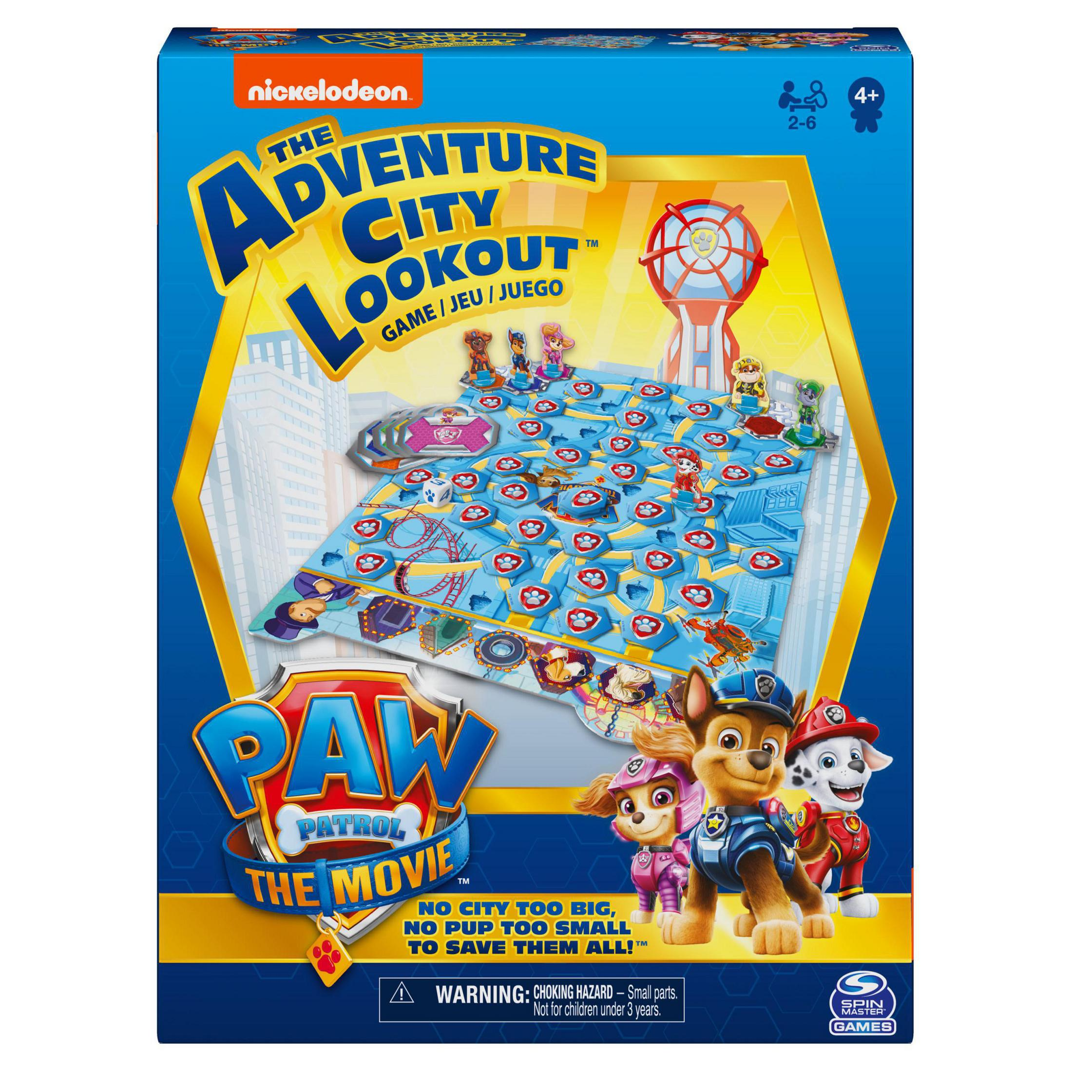 Paw Patrol Brettspielbox mit Zeichentrickfiguren und Spielelementen.