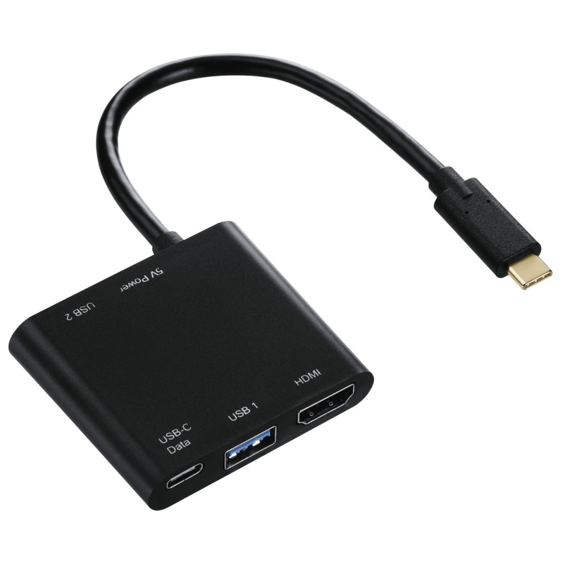 3XUSB+HDMI USB-C Adapter, HAMA AUF 135729 4IN1 Schwarz