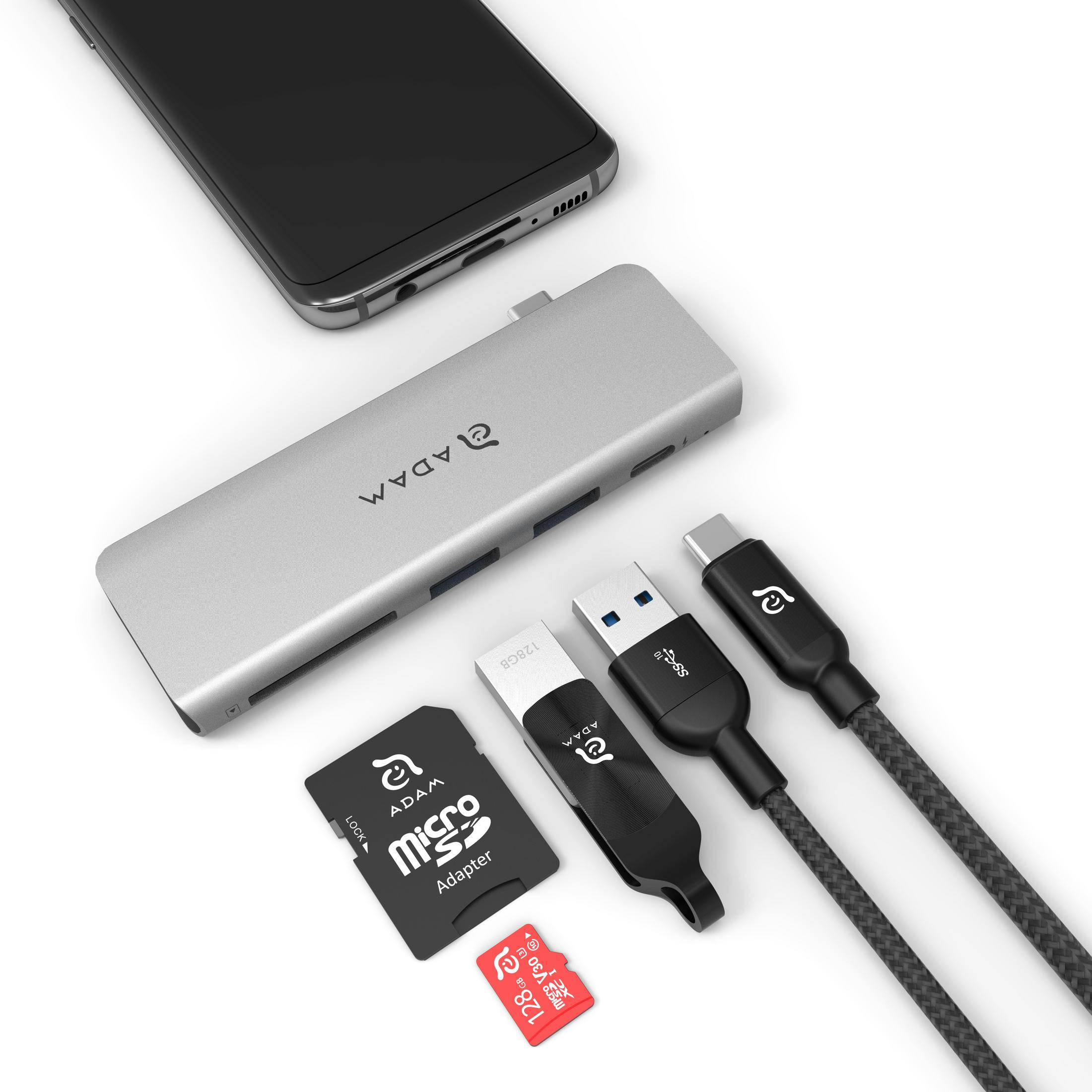 Grau READER USB-C ELEMENTS 5 TO HUB ADAM PORT AEL1003GY Kartenleser, CARD CASA 5E