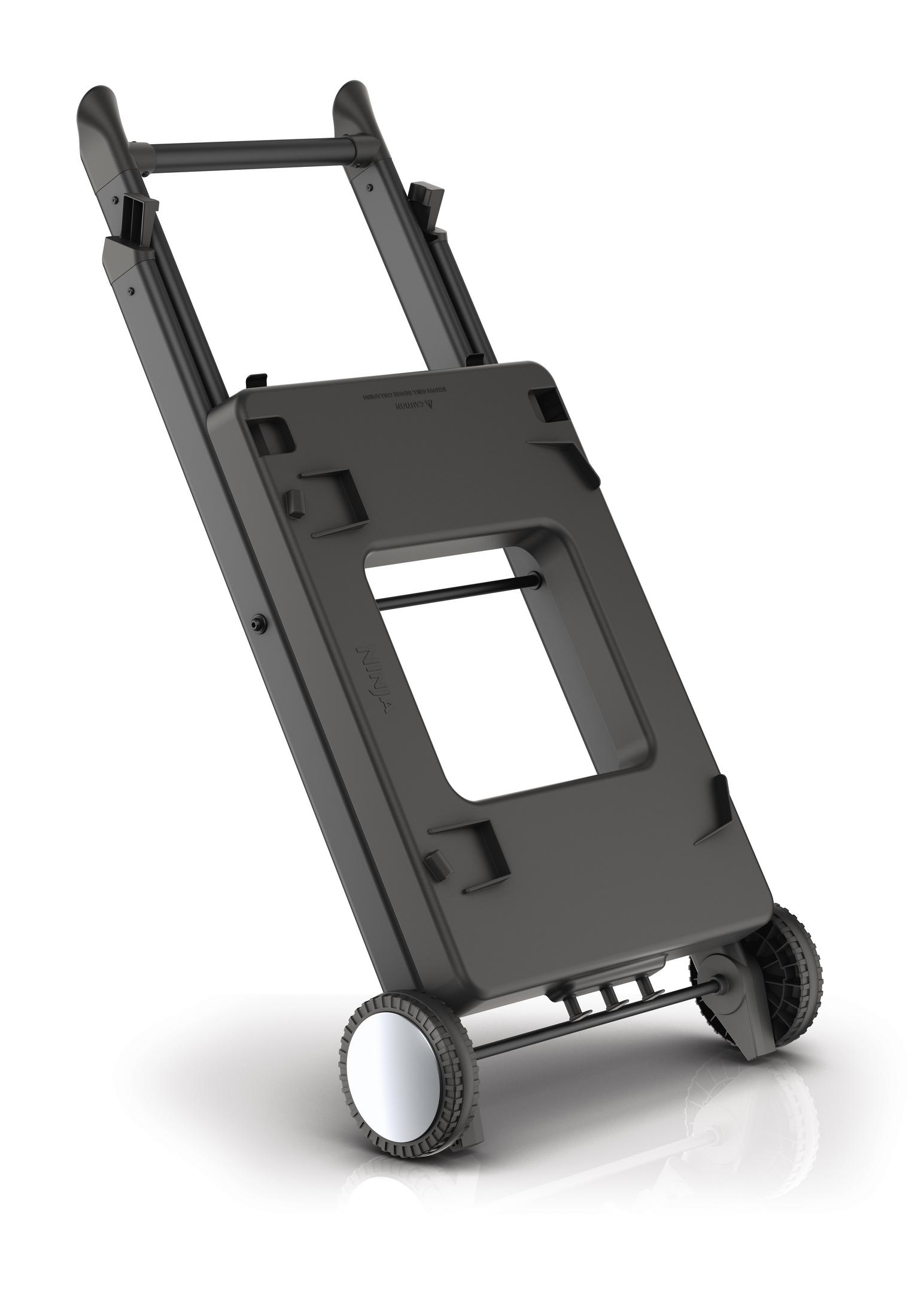 Czarny składany wózek ręczny na białym tle.