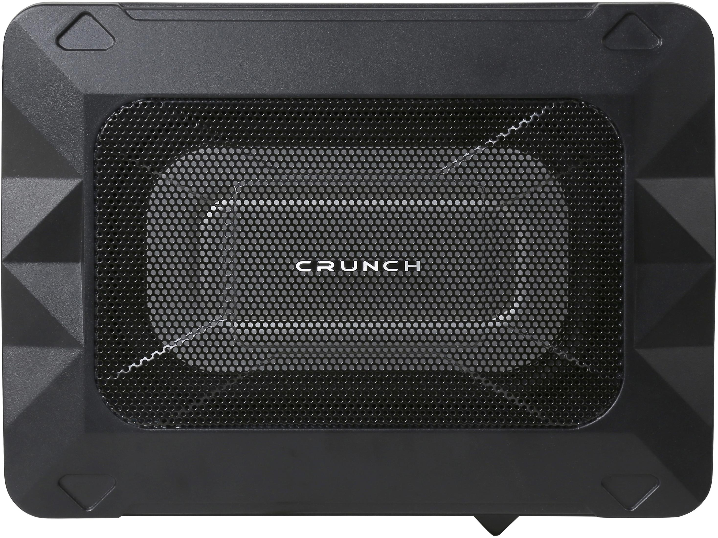 Schwarzer Auto-Subwoofer-Lautsprecher. Der Lautsprecher hat ein Mesh-Gitter.