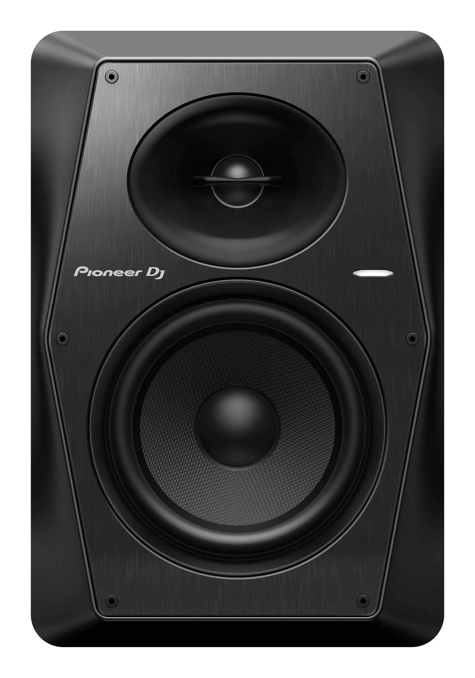 Un altavoz Pioneer DJ negro con dos altavoces y el logotipo de Pioneer DJ.