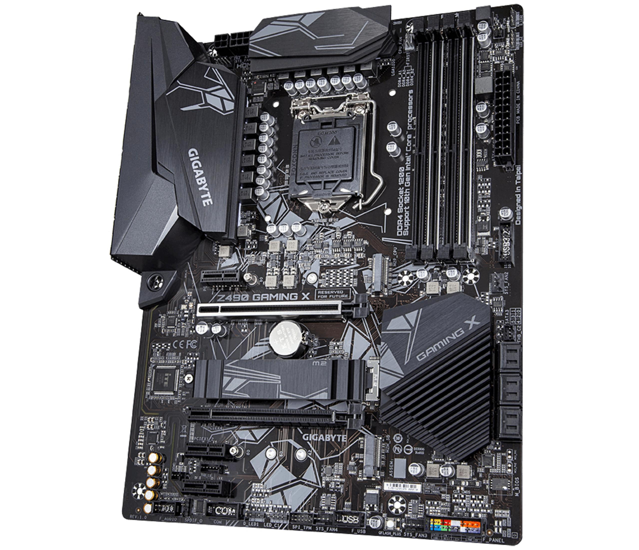 Computer-Motherboard mit einem schwarz-grauen Design. Gigabyte und Gaming X sind aufgedruckt.