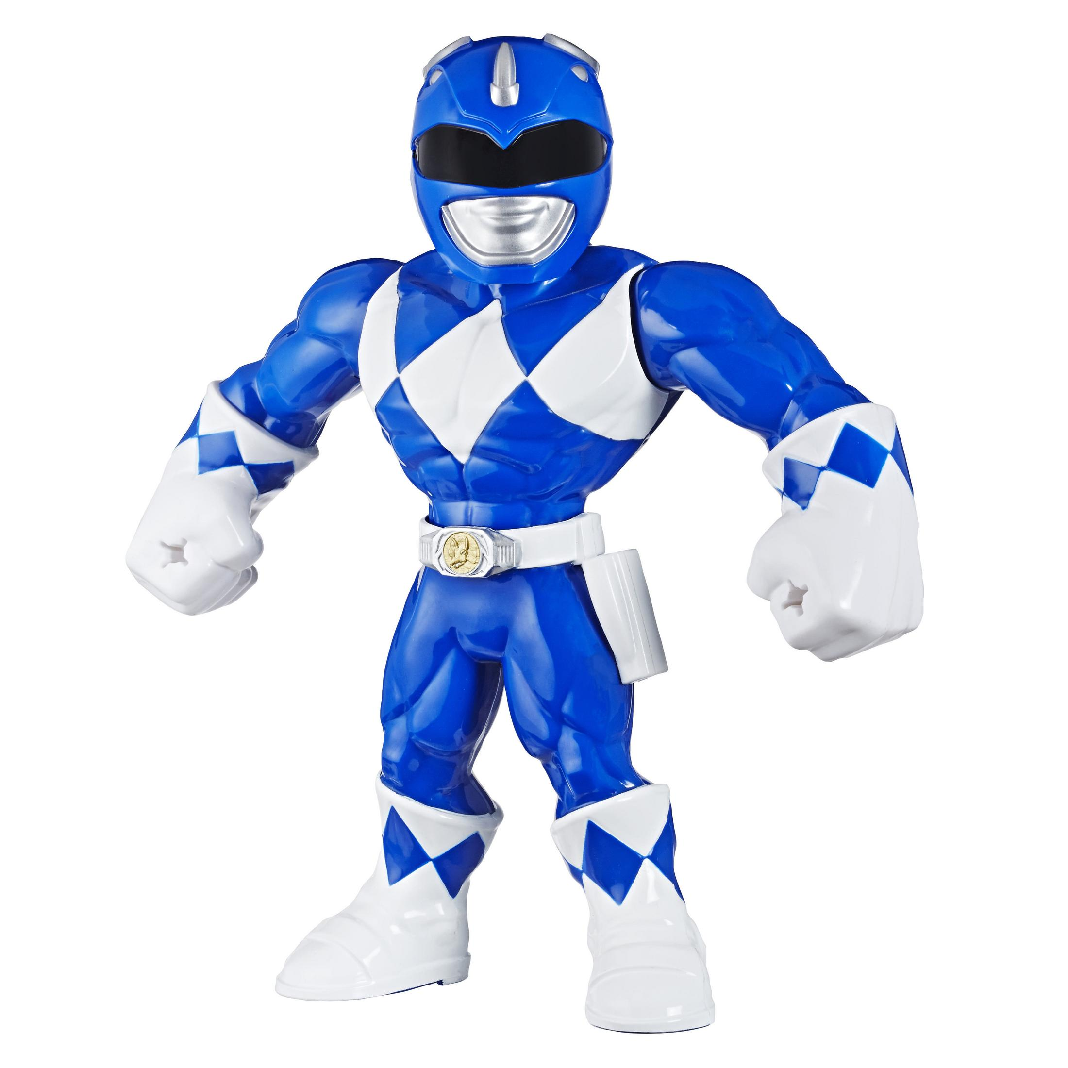 Niebieska figurka Power Rangers z białymi akcentami i hełmem.