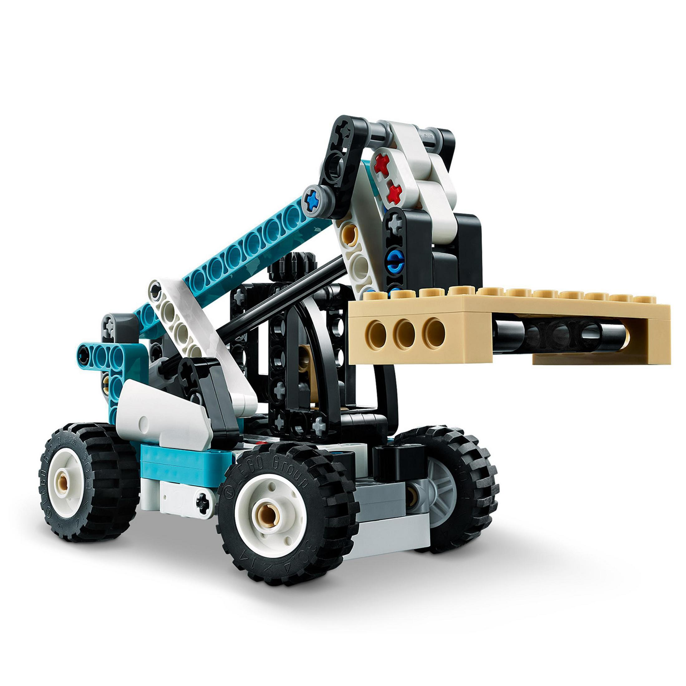LEGO-Konstruktionsspielzeug auf weißem Hintergrund.