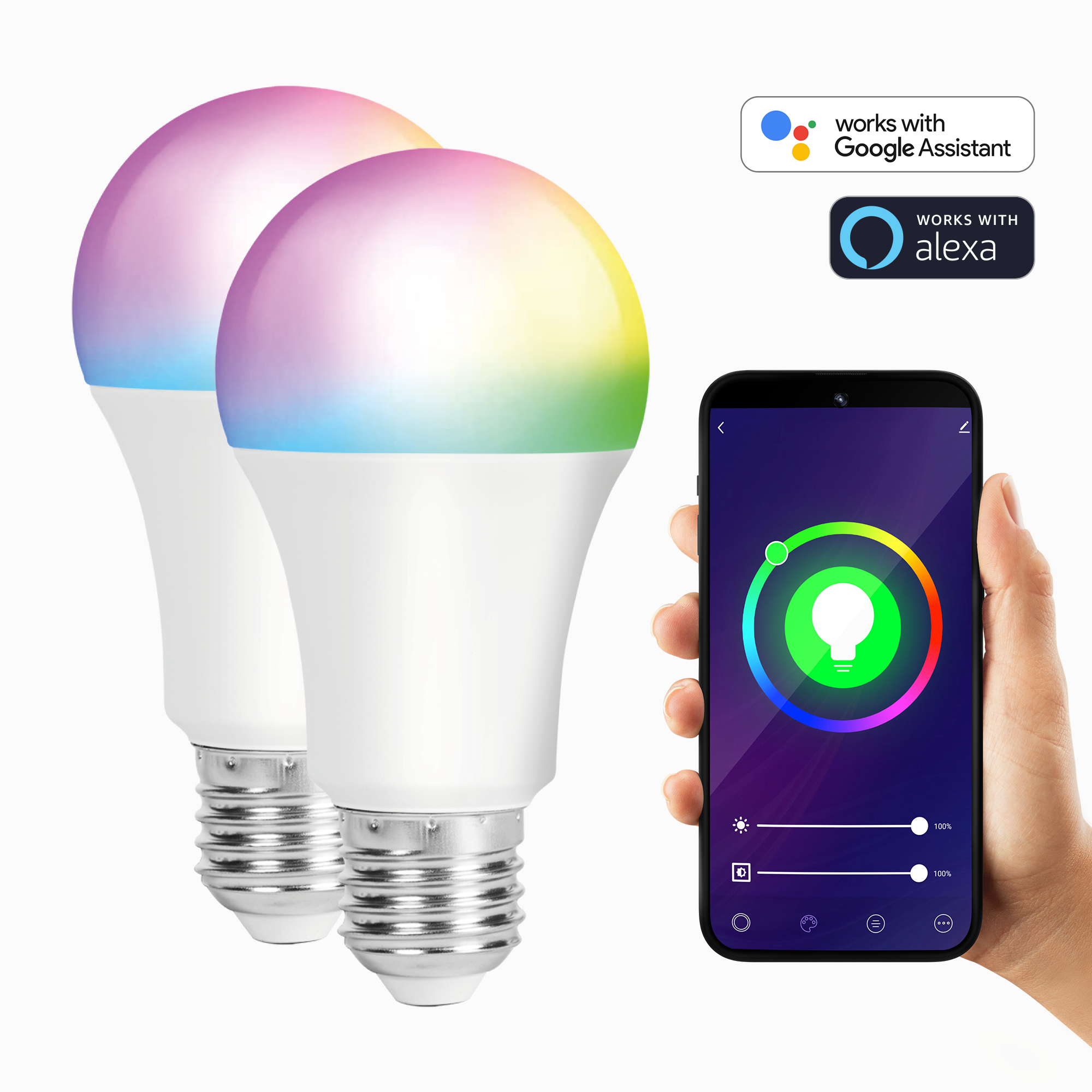 XCOAST Smart LED E27 Lampe RGBW, MILLIONEN & 2er RGB Glühbirnen 16 FARBEN WEISS