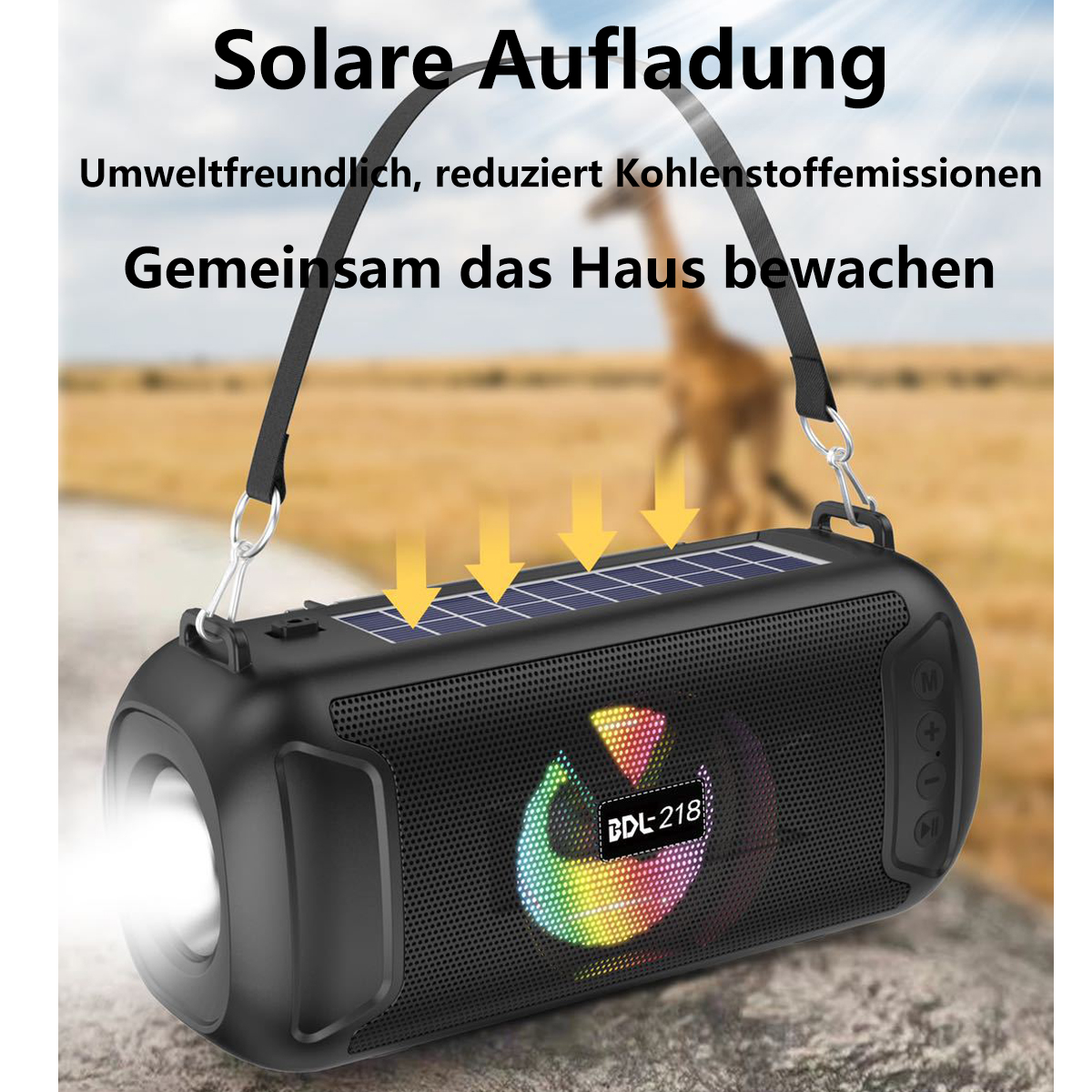 SYNTEK Bluetooth-Lautsprecher Schwarz Multifunktions-Player Lautsprecher, Tragbarer Outdoor-Solar-Lautsprecher Schwarz Radio