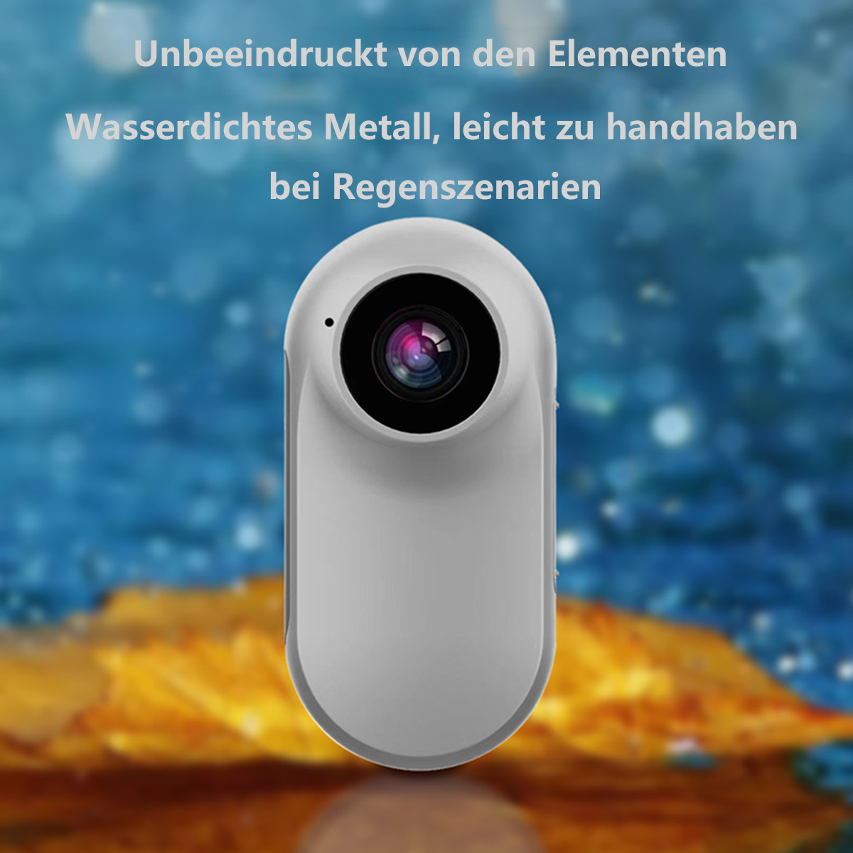 Graue Kamera im Vordergrund. Text im Hintergrund.