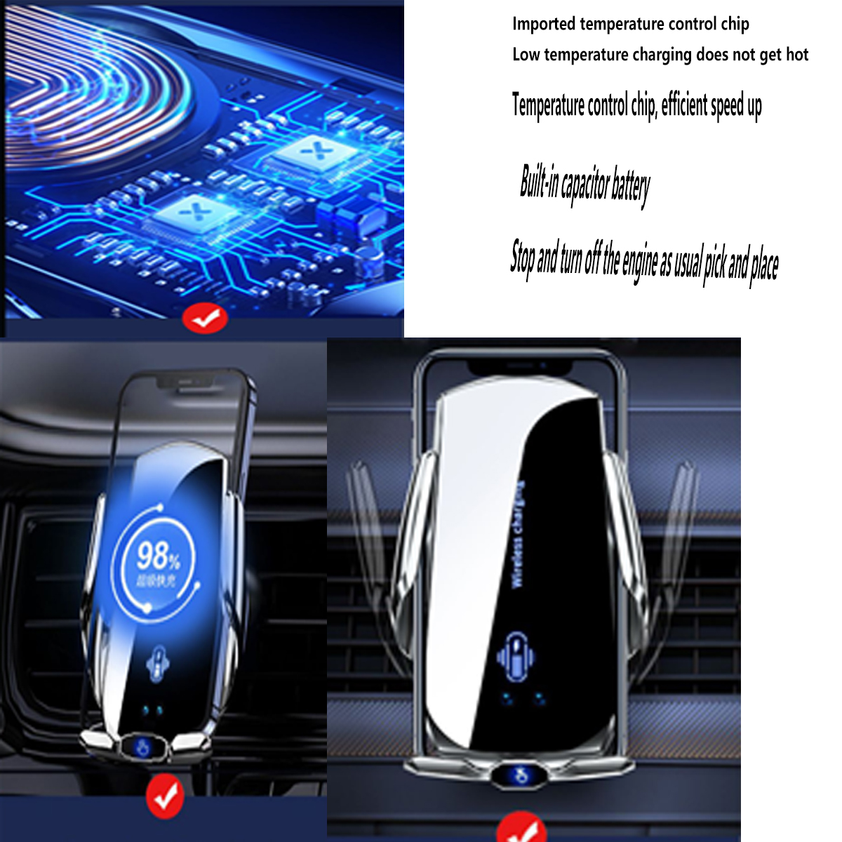 Ladegerät Auto Charging elektrische SYNTEK fest Lüftungsschlitze 15W xiaomi, Wireless Schnellladung Blau Handyhalterung