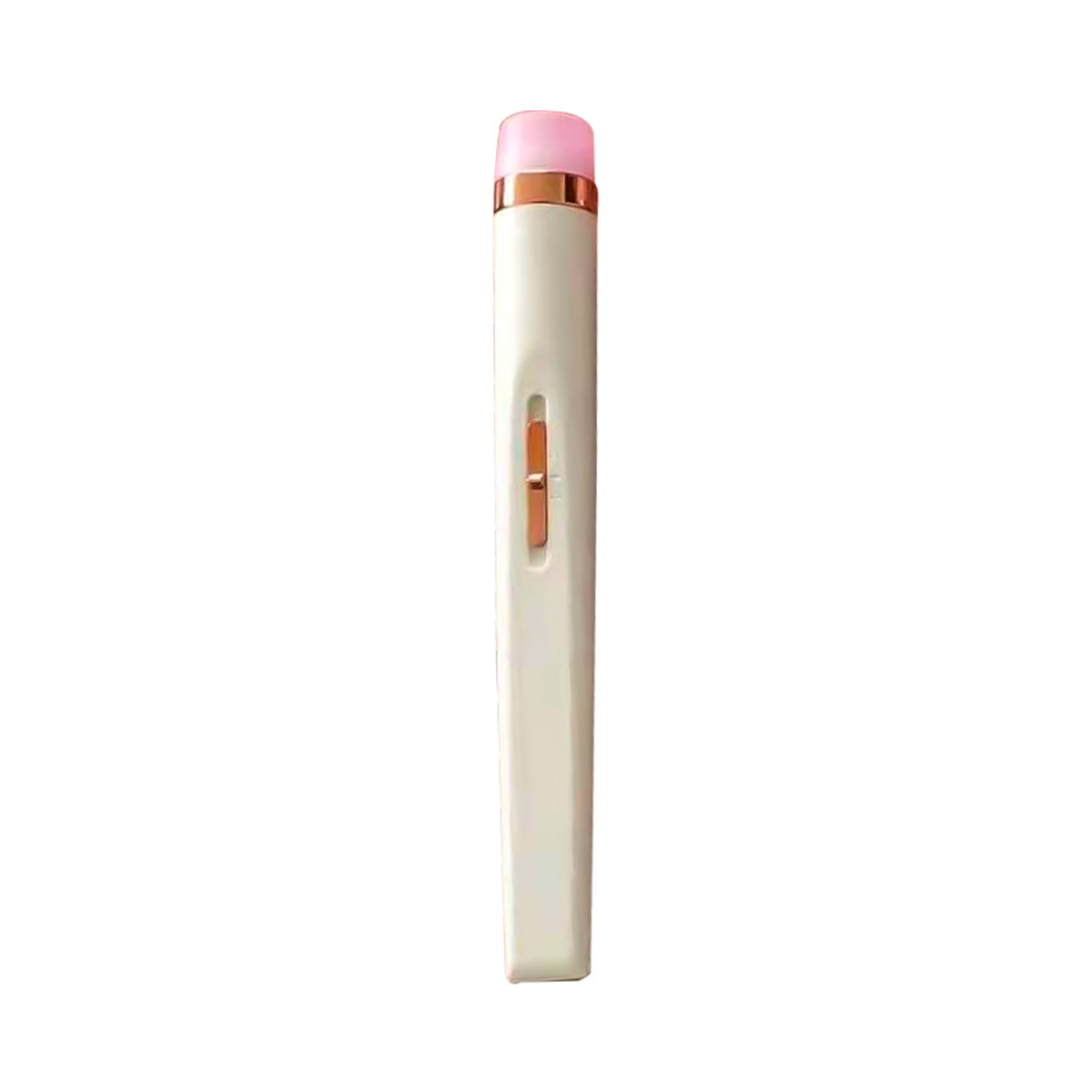 Ein weißer Stift mit rosa Spitze. Es ist ein schlankes, längliches Design.