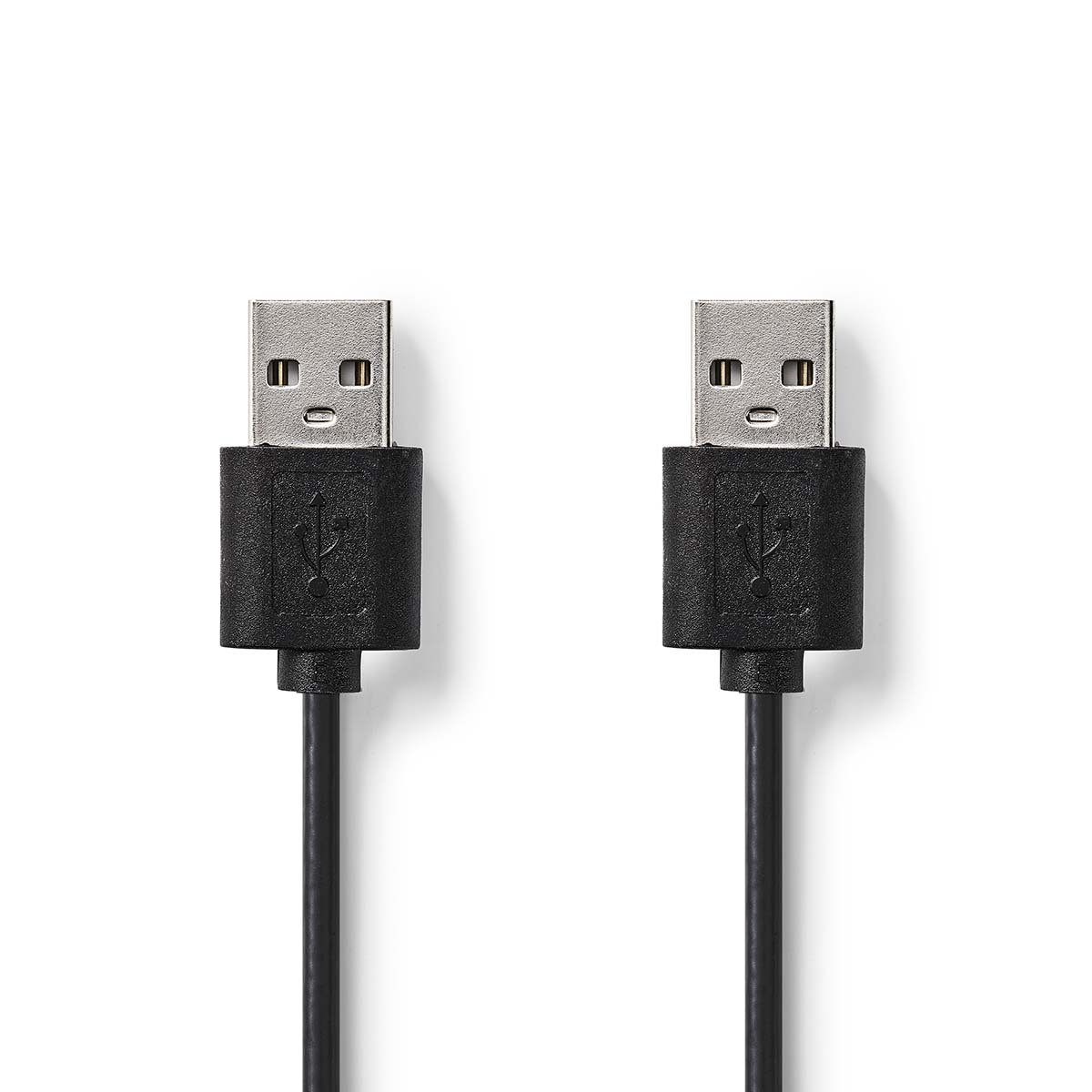 Zwei schwarze USB-Kabel mit Steckern auf weißem Hintergrund.